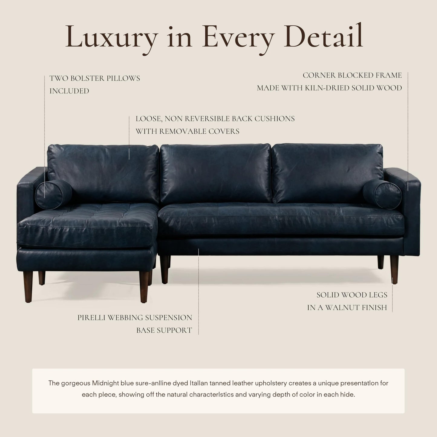 POLY & BARK Napa 82" Leather Pull‑Out Sleeper Sofa – Full‑Grain Italian Leather Upholstery,Tri‑Layer Mattress & Storage Console –Sophisticated Multi‑Functional Sofa Bed for Living Rooms & Guest Spaces
