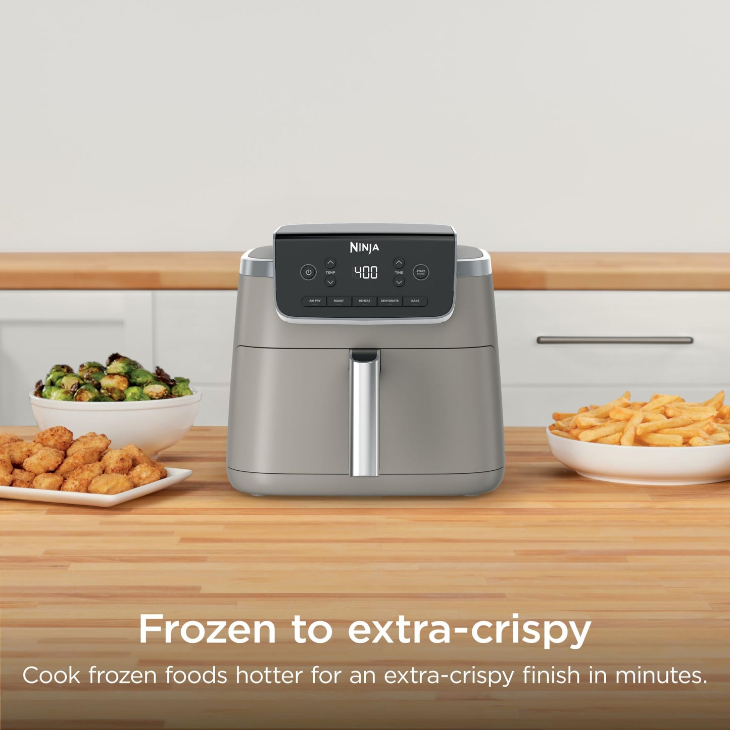 Ninja Air Fryer with Air Crisp | 5 QT Capacity fits up to 4lbs of Fries | 4-in-1 Pro Air Fry, Roast, Reheat, Dehydrate | 400°F Max Temp | 1750 Watts | W/Nonstick Basket & Crisper Plate | Grey | AF141