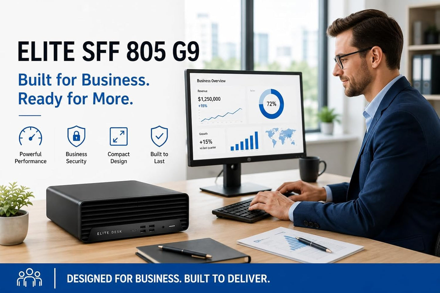 HP Desktop PC Elite SFF G9| 6-core 5GHz Ryzen-5 Processor(1.3 Times Faster Than Intel i7-1255U) | 16GB DDR5 RAM, 512GB SSD| WiFi| Bluetooth| HDMI, USB, RJ-45| Windows 11 Pro| Wired KB & Mouse