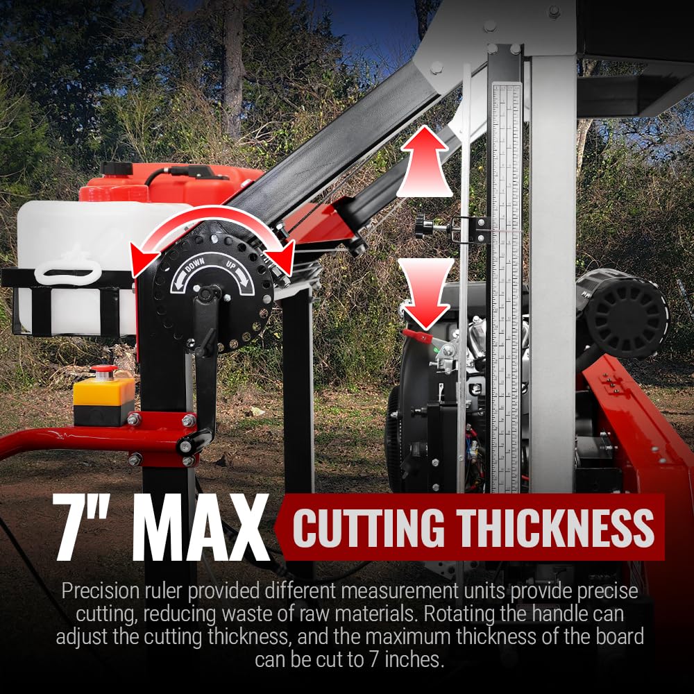 MechMaxx 32" Portable Sawmill, ZONSEN 459cc 15HP E-Start Gasoline Engine, 26.5" Board Width, 13' Track Length, Model SM-32