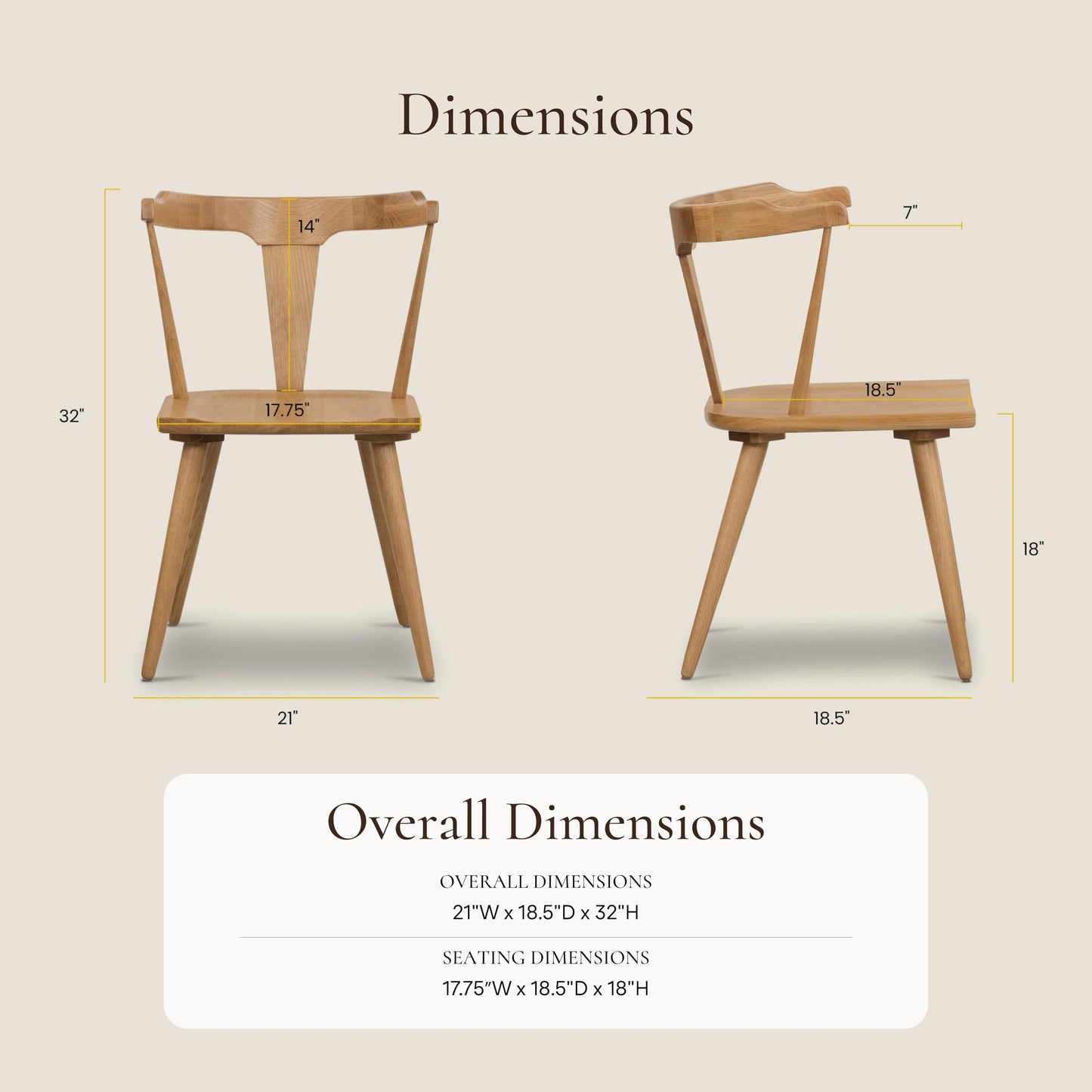 POLY & BARK Mid Century Modern Enzo Black Dining Chair – Solid Oak Wood Splat Back Chair, 18" Seat Height, 32" Tall – Stylish MCM Kitchen & Dining Room Chair