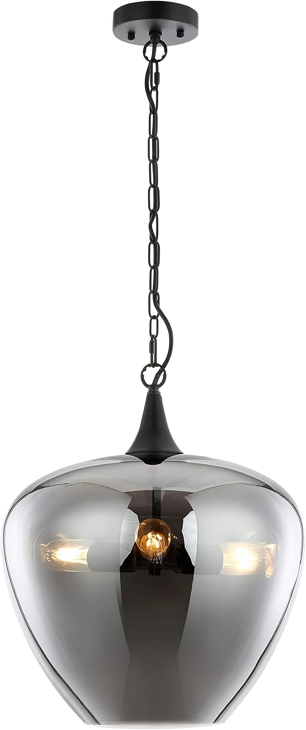 Light Society Malibu Pendant Light, Smoke Glass with Black Finish, Contemporary Mid Century Modern Style Lighting Fixture