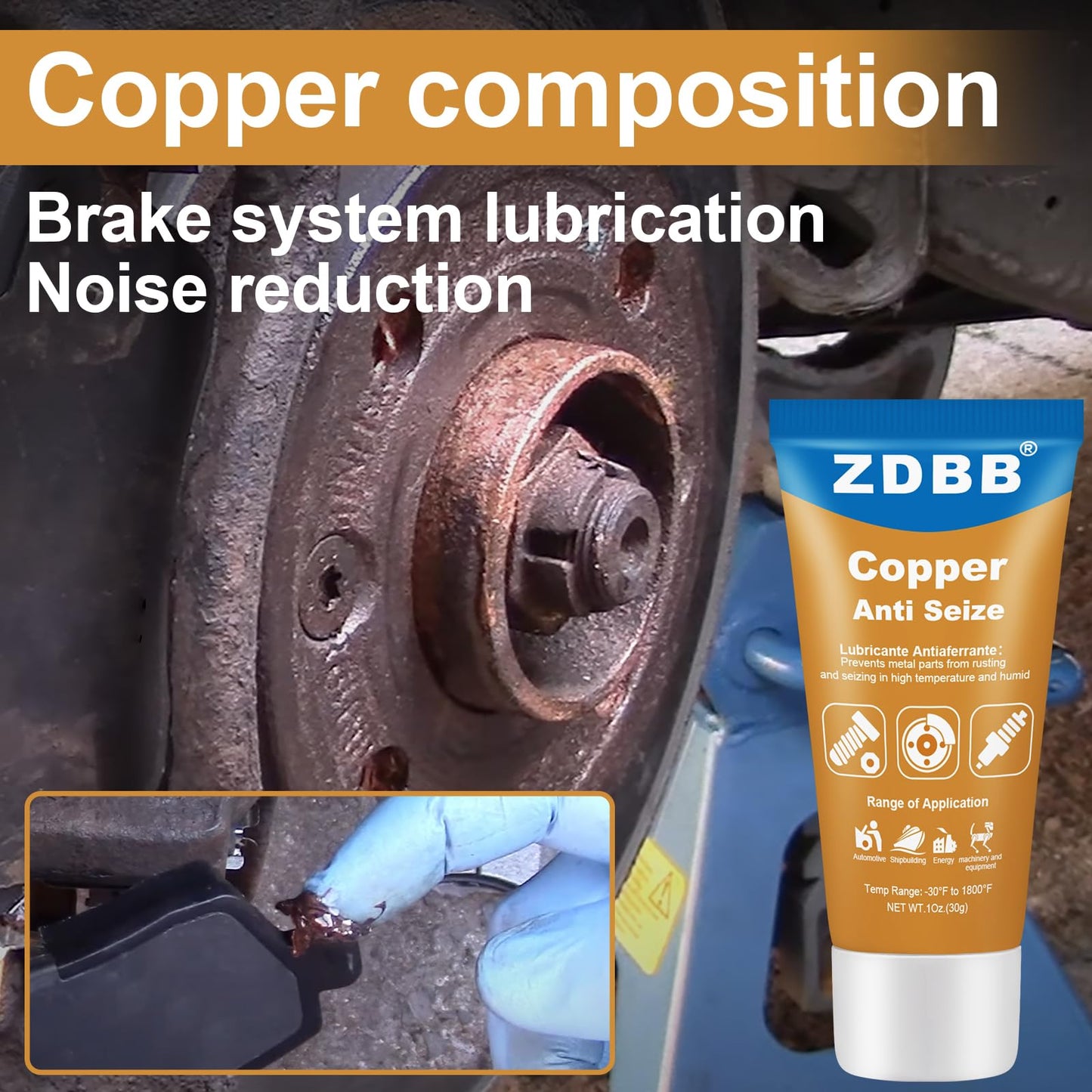 ZDBB Brake Silicone Grease Brake Caliper Guide Pin Lubricant High Temperature Caliper & Pad Lube, Waterproof, Safe for Rubber O-Rings Automotive Grease for Quiet & Smooth Braking 1oz (1-Pack)