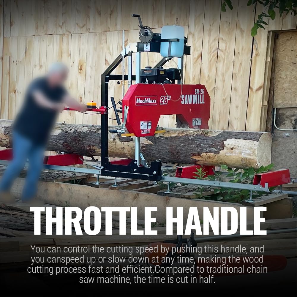 MechMaxx 36" MAX Portable Sawmill, ZONSEN 750cc 25HP V-Twin Engine, 36" Board Width, 20' Track Length, SM-36MAX