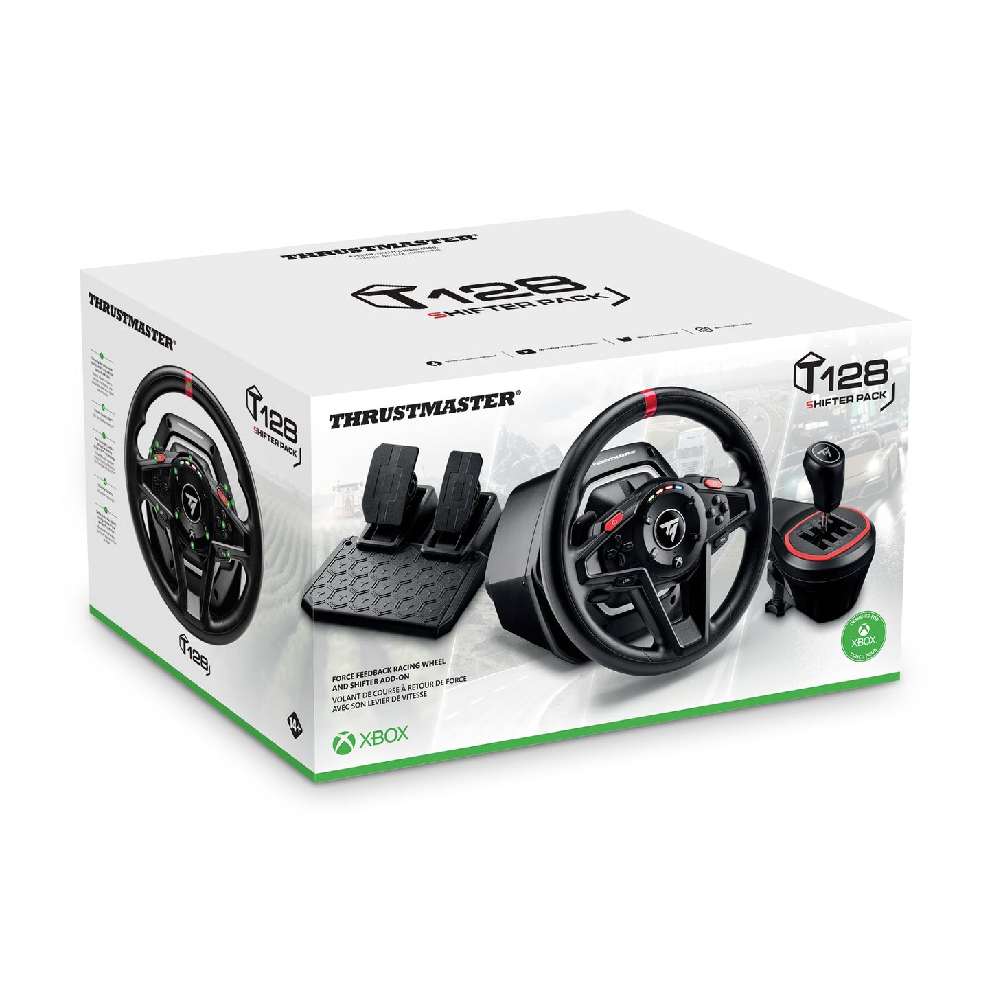 Thrustmaster T128 P Force Feedback Racing Wheel & Pedal Set - PS5 & PC | Magnetic paddle shifters, 900-degree rotation, hybrid drive, quick-attach desk clamp, for sim driving, farming & truck games