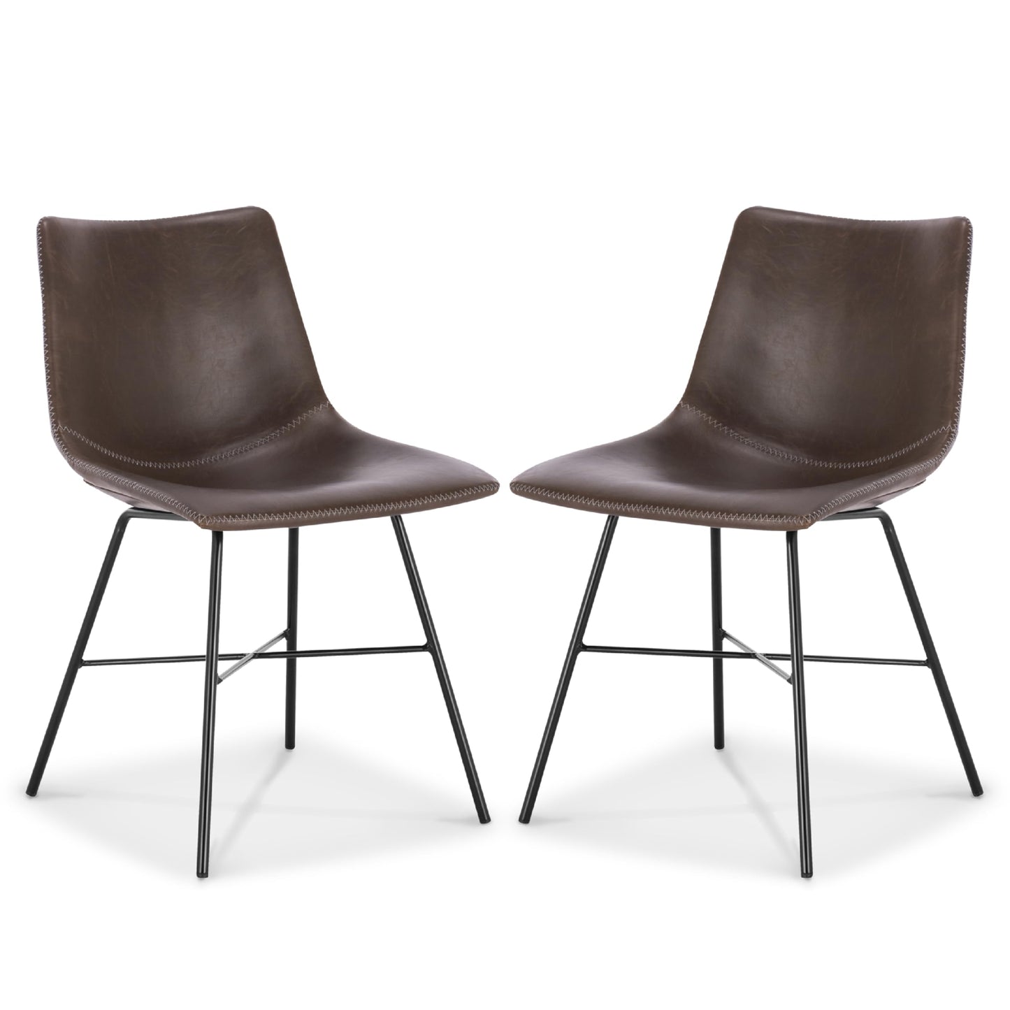 POLY & BARK Paxton Leather Counter Stools 24 Inches – Set of 2 - Counter Height Bar Stools with Back – Modern Barstools for Kitchen Island or Counters – Faux Leather & Matte Black Steel Base – Tan