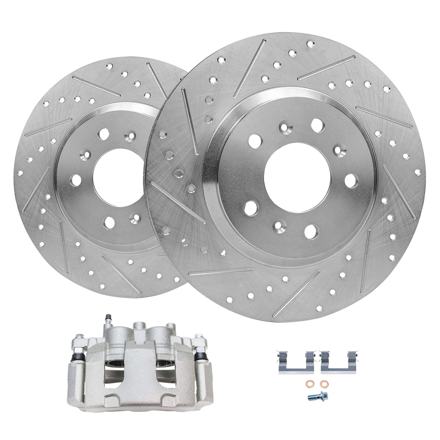 Detroit Axle - Front Brake Kit for Chevy GMC Silverado Sierra Suburban Express Savana 1500 Tahoe Yukon XL Escalade ESV EXT XTS Drilled & Slotted Brake Rotors Ceramic Brakes Pads : 12.99'' inch Rotor