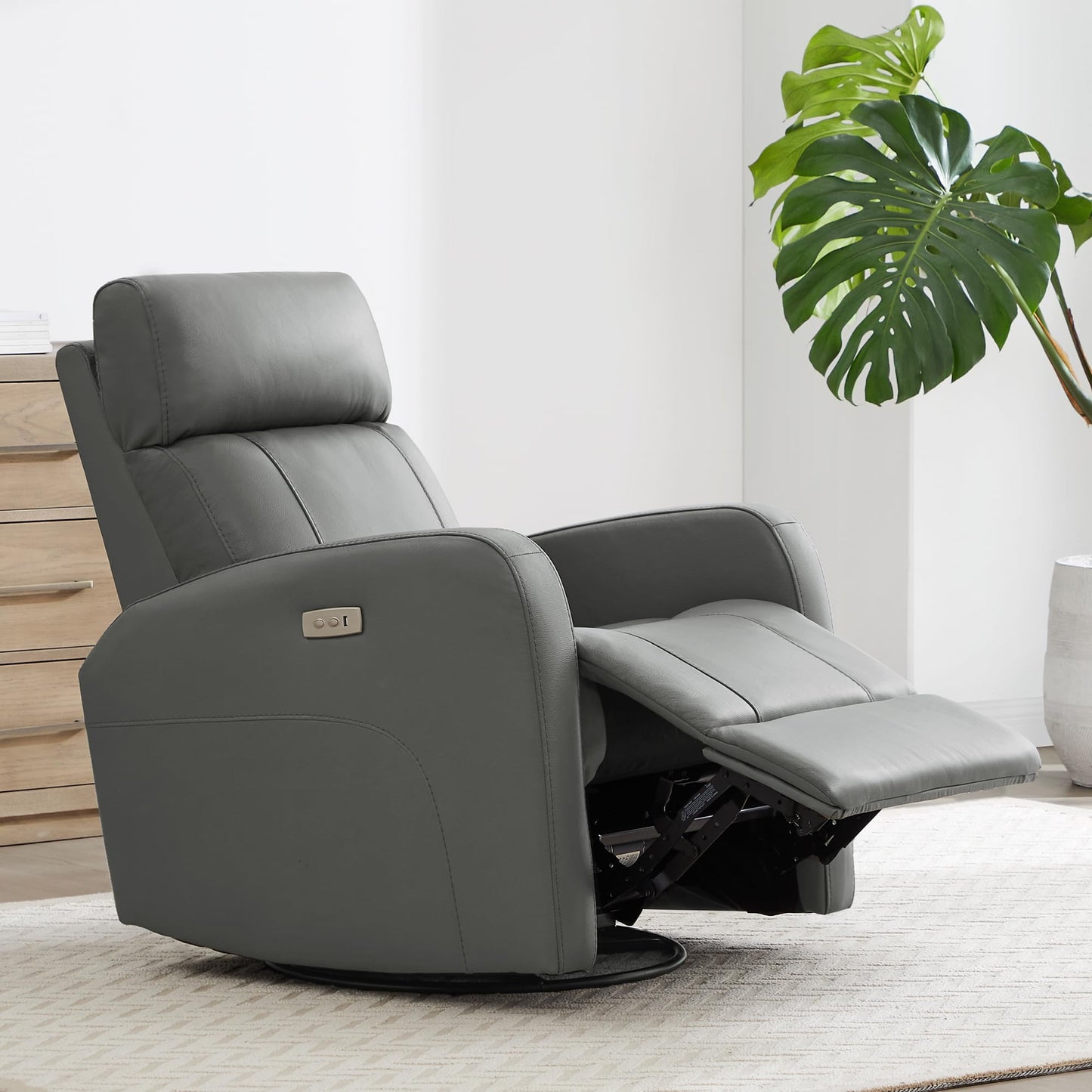 CHITA Genuine Leather Power Recliner Chair for Adults, FSC Certified Electric Nursery Swivel Glider for Living Room, Camel Brown