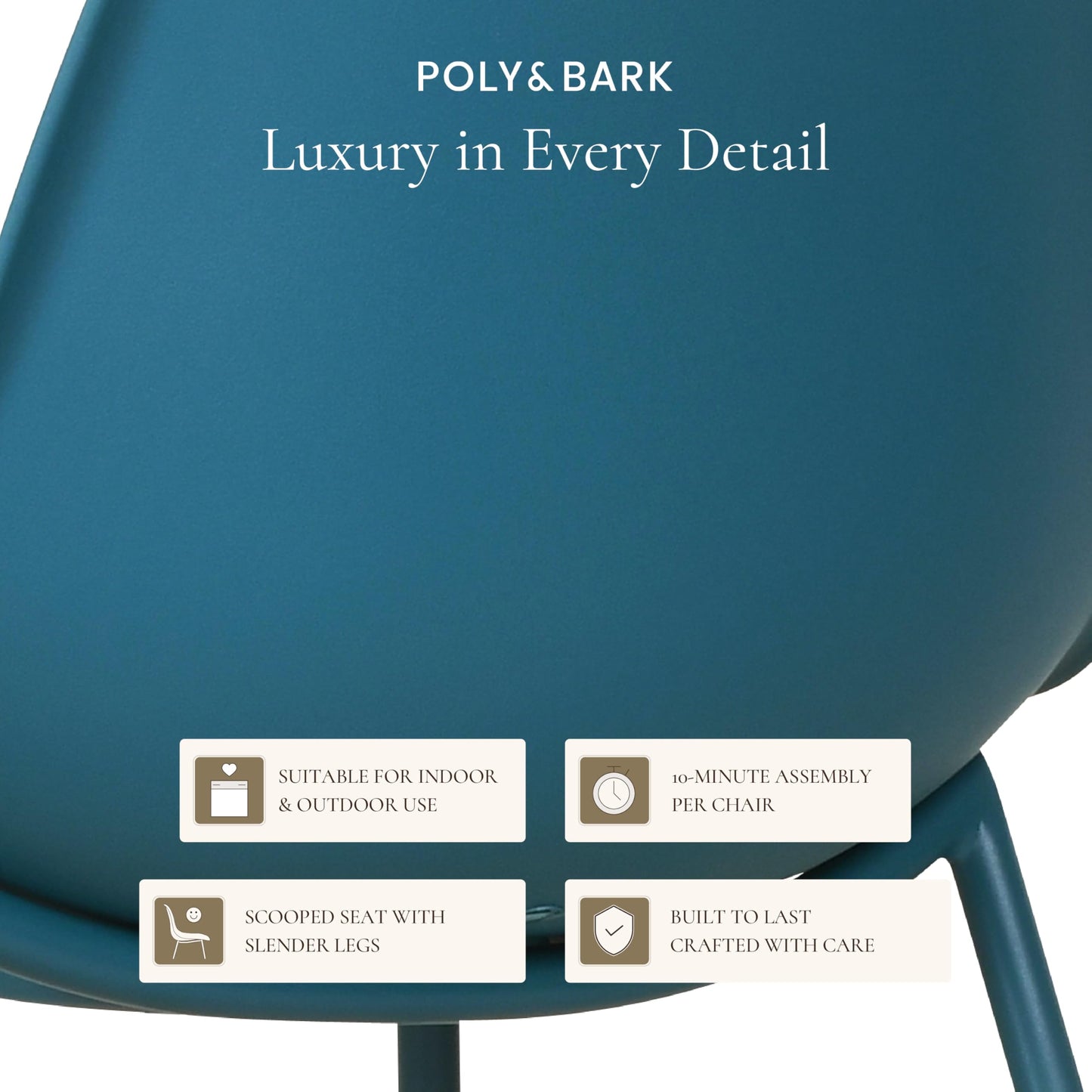 POLY & BARK Isla Modern Dining Chairs Set of 4 – Mid Century Modern Plastic Dining Chair with Metal Legs – Kitchen & Dining Room Chairs – Indoor/Outdoor – White