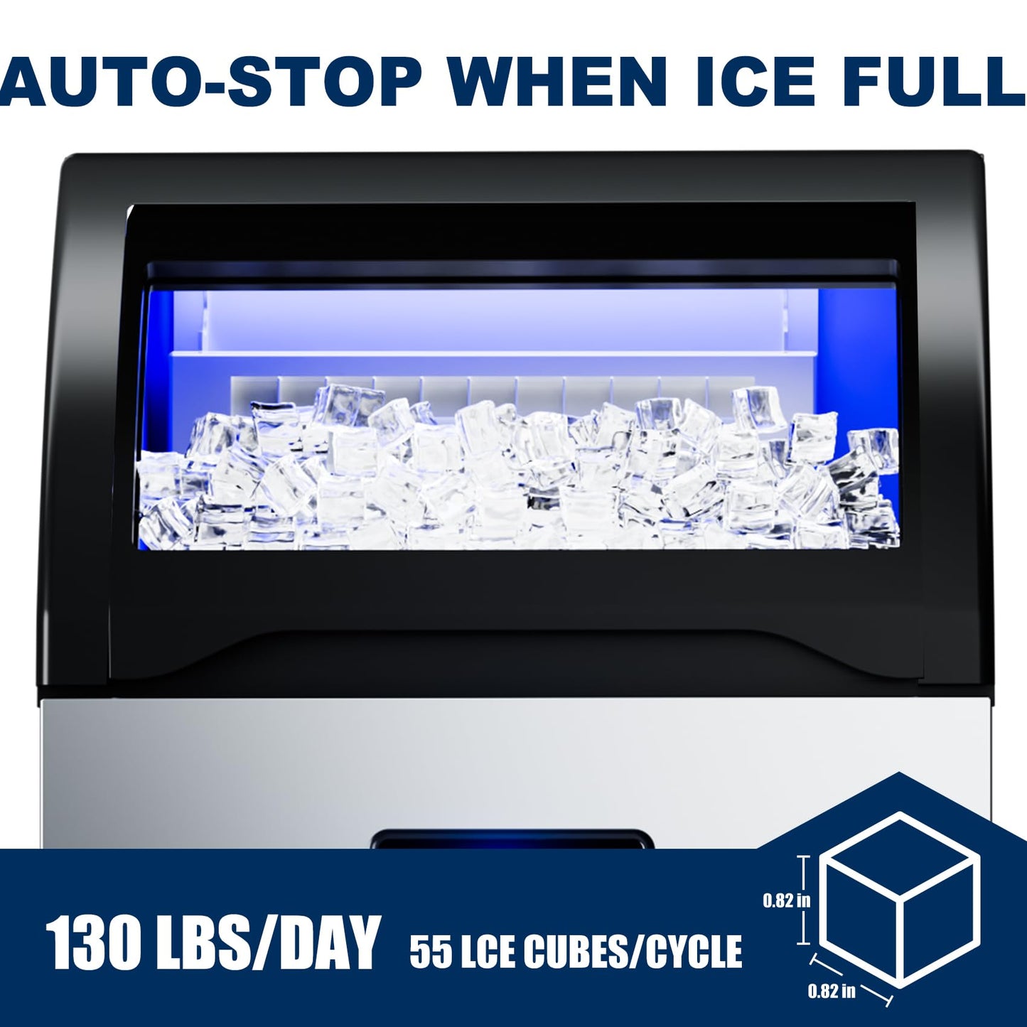Ice Maker Commercial Countertop Ice Machine 150lbs Per Day Auto-Cleaning, Portable Sonic Ice Maker with Basket and Scoop, for Home Party/RV Camping