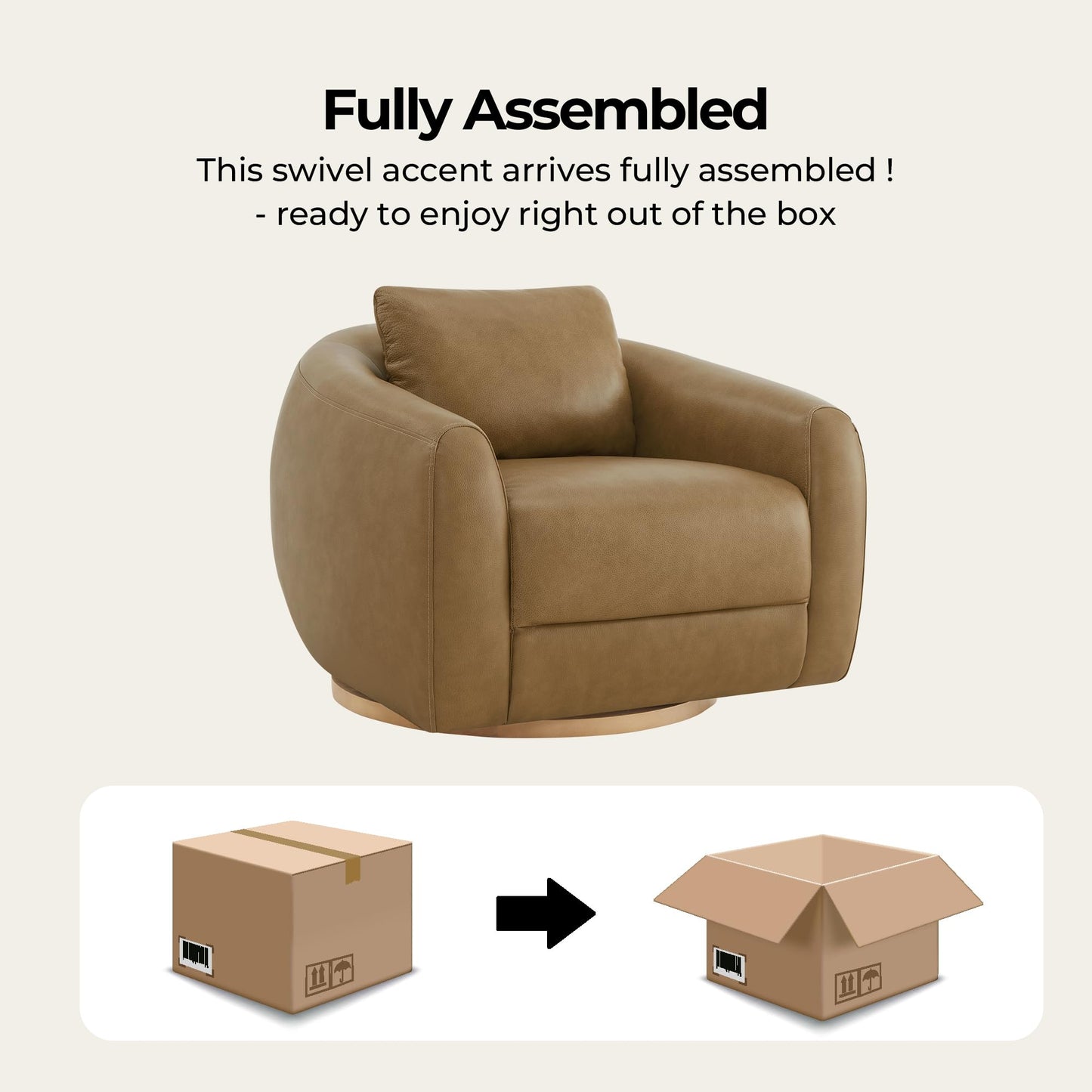 CHITA Genuine Leather Swivel Accent Chair, FSC Certified Mid Century Modern Arm Chair with Wood Base for Living Room and Bedroom, Fully Assembled, Sand