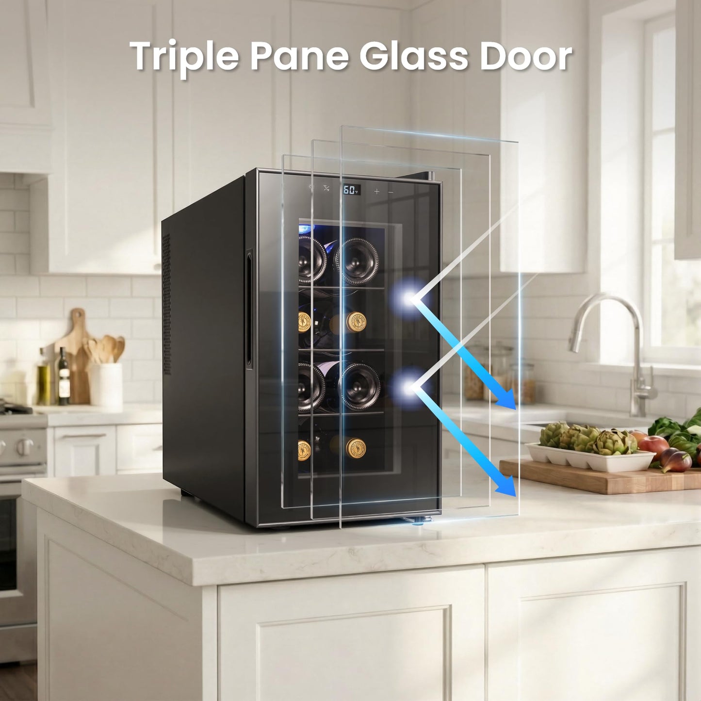 Yeego 34 Bottle Wine Fridge, Freestanding Compressor Wine Cooler Refrigerator, Wine Cellar with 38-65℉ Digital Temperature Control & Double-layer Glass Door for Red and White, Champagne, Black
