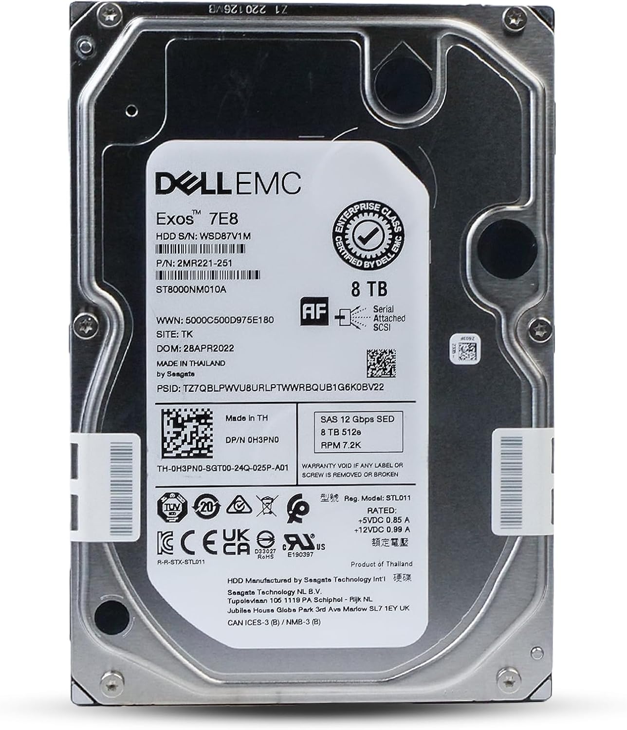 Dell/Seagate Exos 7E8 ST8000NM010A 8TB 7.2K RPM SAS 12Gb/s 512e 3.5in Enterprise Hard Drive (Renewed)