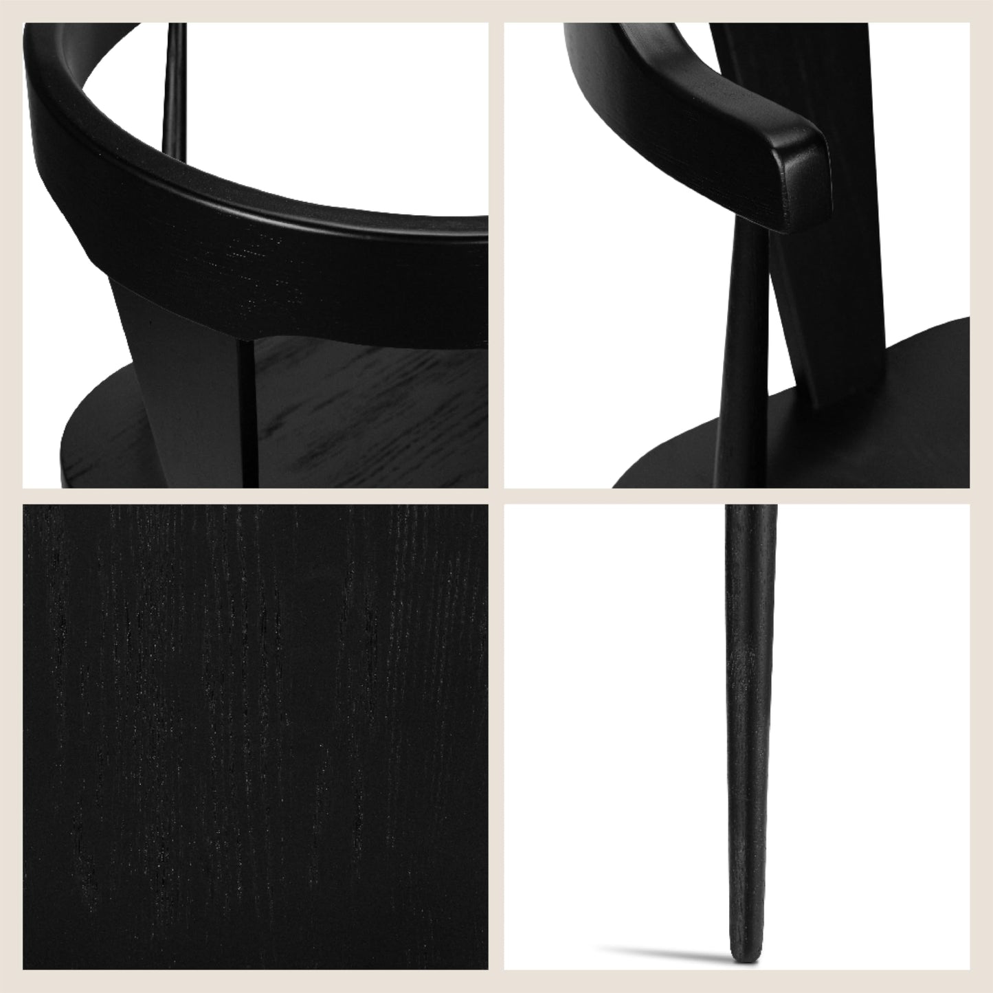 POLY & BARK Mid Century Modern Enzo Black Dining Chair – Solid Oak Wood Splat Back Chair, 18" Seat Height, 32" Tall – Stylish MCM Kitchen & Dining Room Chair