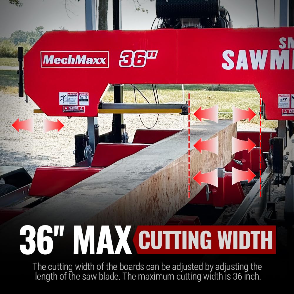 MechMaxx 36" MAX Portable Sawmill, ZONSEN 750cc 25HP V-Twin Engine, 36" Board Width, 20' Track Length, SM-36MAX