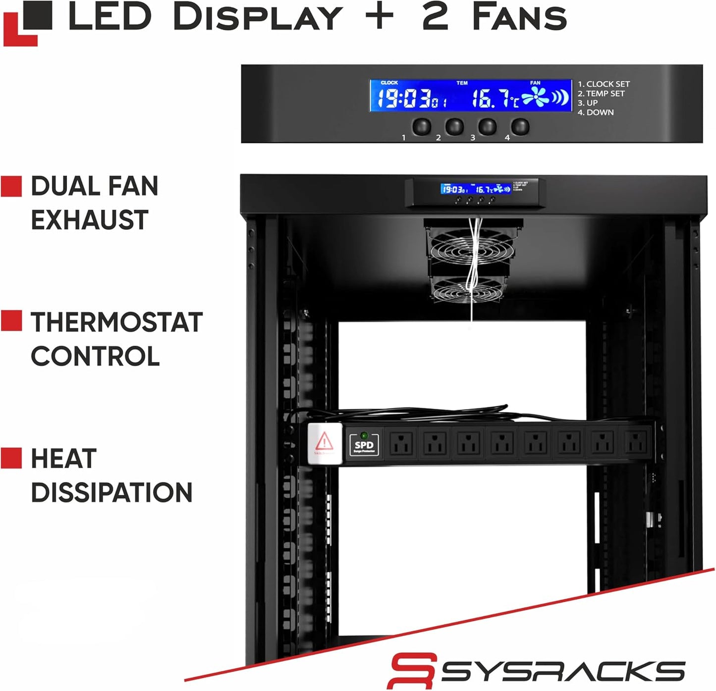 Soundproof Server Rack Cabinet – Quiet Acoustic 19” Network Enclosure with Dual Fans, Thermostat Control, Locking Glass Door, Floor Standing Rack (18U)