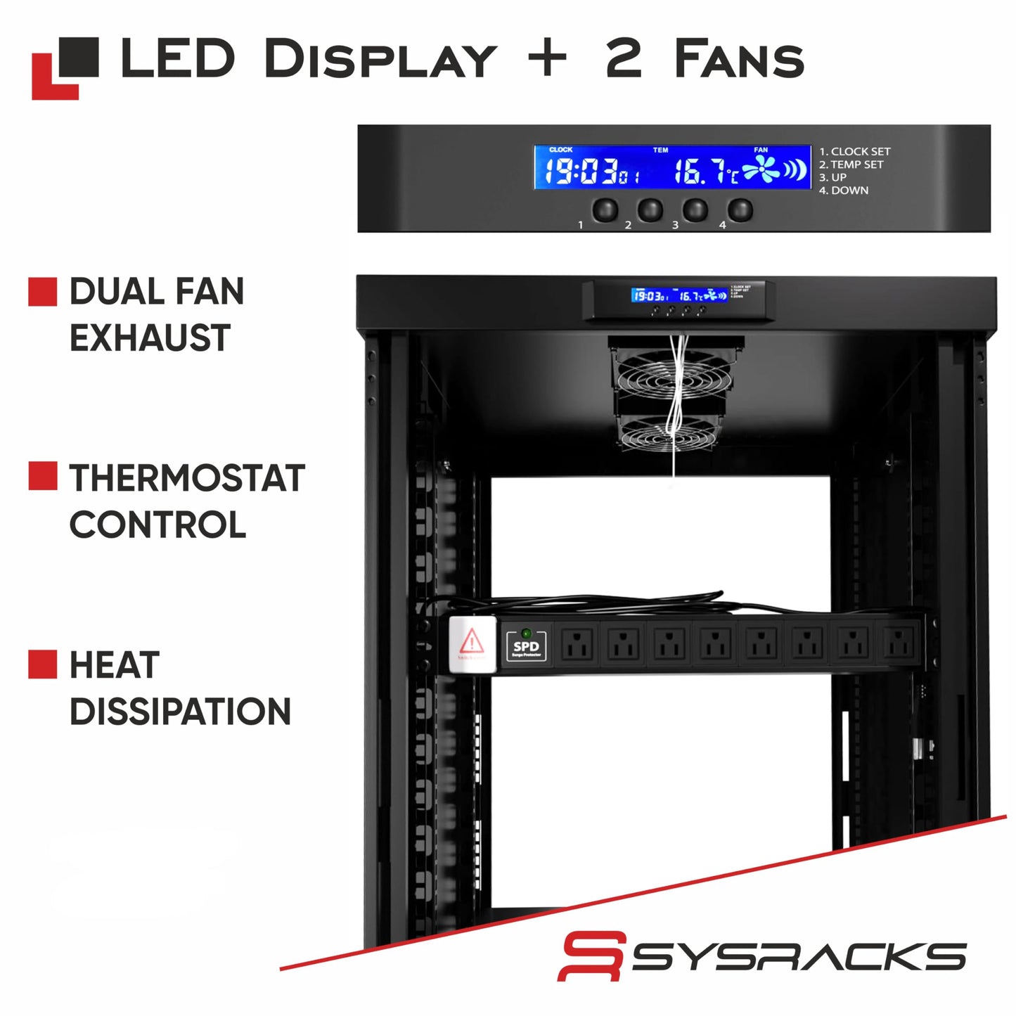 Soundproof Server Rack Cabinet – Quiet Acoustic 19” Network Enclosure with Dual Fans, Thermostat Control, Locking Glass Door, Floor Standing Rack (18U)