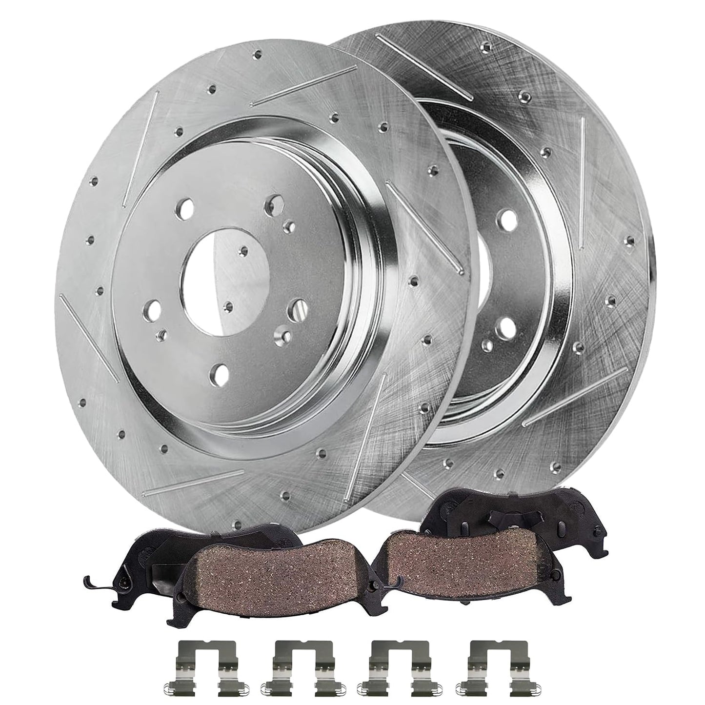 Detroit Axle - Front Brake Kit for 2012-2022 Ford F-250 Super Duty, 2013-2022 Ford F-350 Super Duty, 14.29" inch Drilled and Slotted Disc Brake Rotors Ceramic Brakes Pads Replacement
