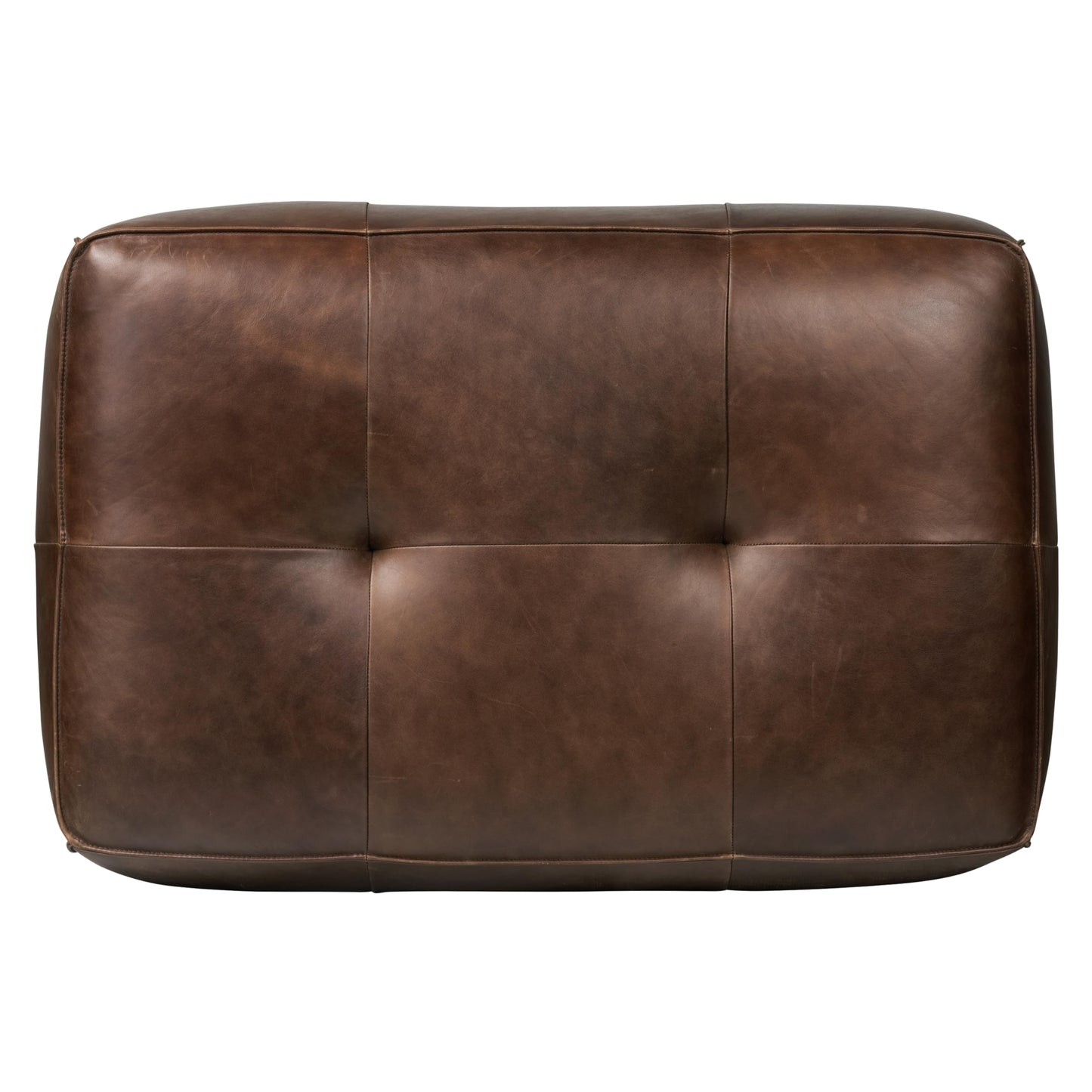 POLY & BARK Denver Ottoman – 43" Large Pouf with Feather-Down Topper – Full-Grain Leather Upholstered Pouf Ottoman for Living Room – Vintage Italian Leather in Cognac Tan