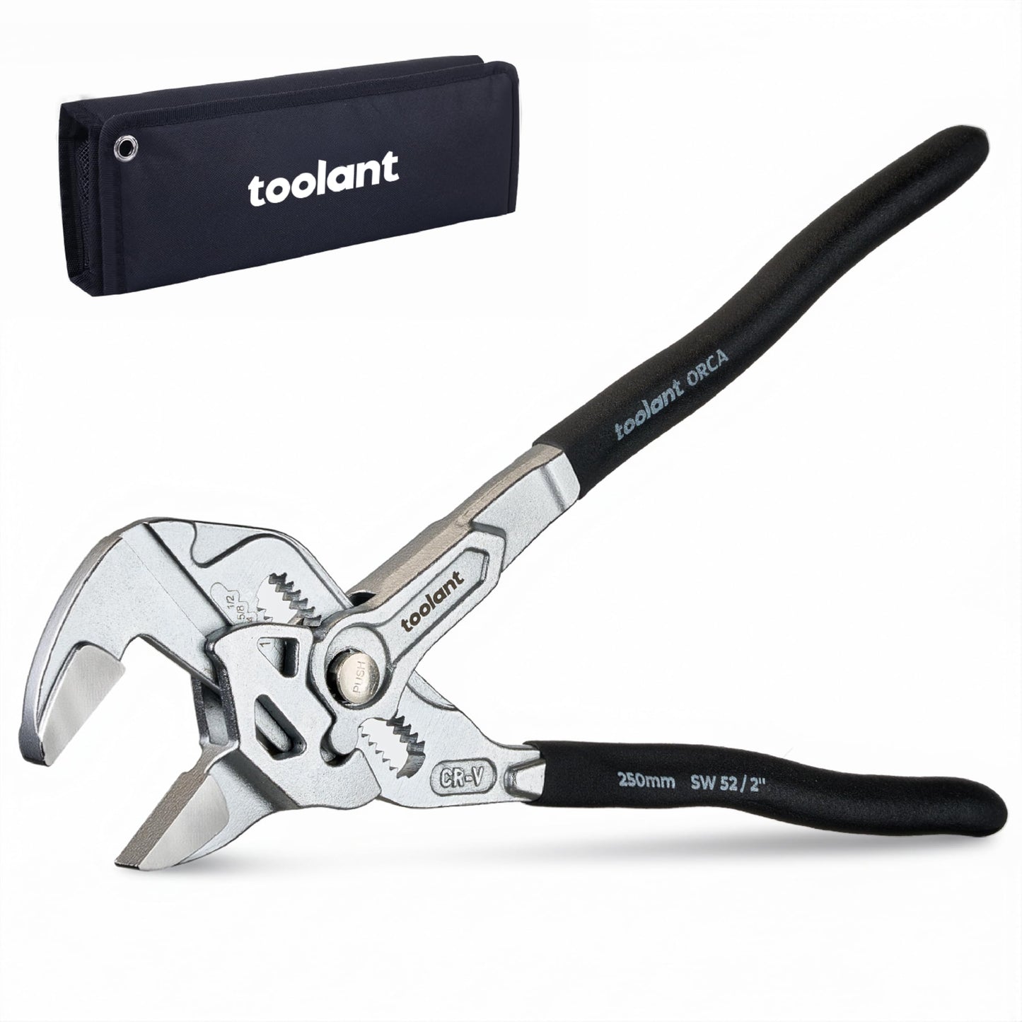 toolant 7-Inch Chrome Plated Pliers Wrench, CR-V Adjustable Wrench with Anti-Rust Coating, Smooth Parallel Jaws, Rubber Anti-Slip Grip and Storage Pouch for Home Repair, Plumbing, Nuts, Water Pipes