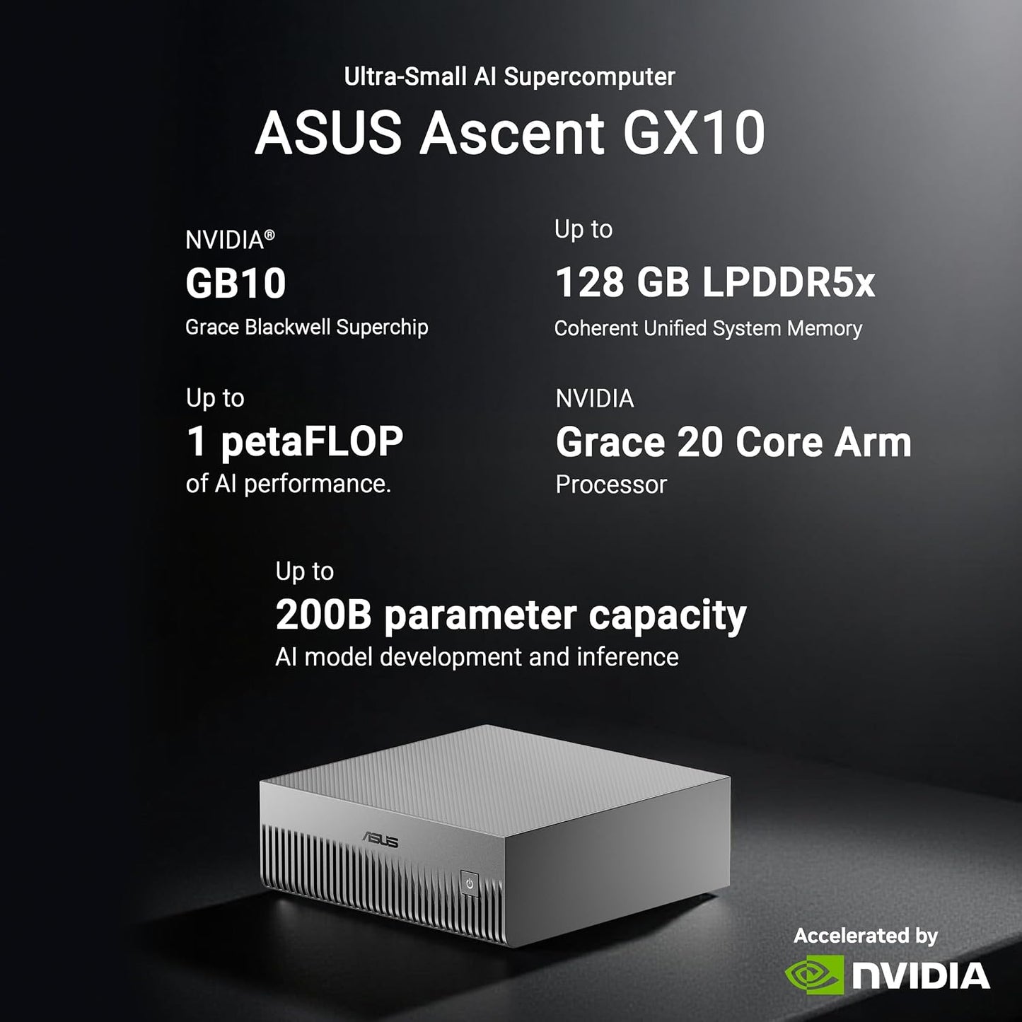 ASUS Ascent GX10 AI Supercomputer, DGX Spark, NVIDIA GB10 Superchip, 128GB LPDDR5x, 1TB PCIe Gen4 NVMe SSD, Wi-Fi 7 & BT5.4, Agentic AI Ready, Supports OpenClaw, NemoClaw, Stackable Chassis