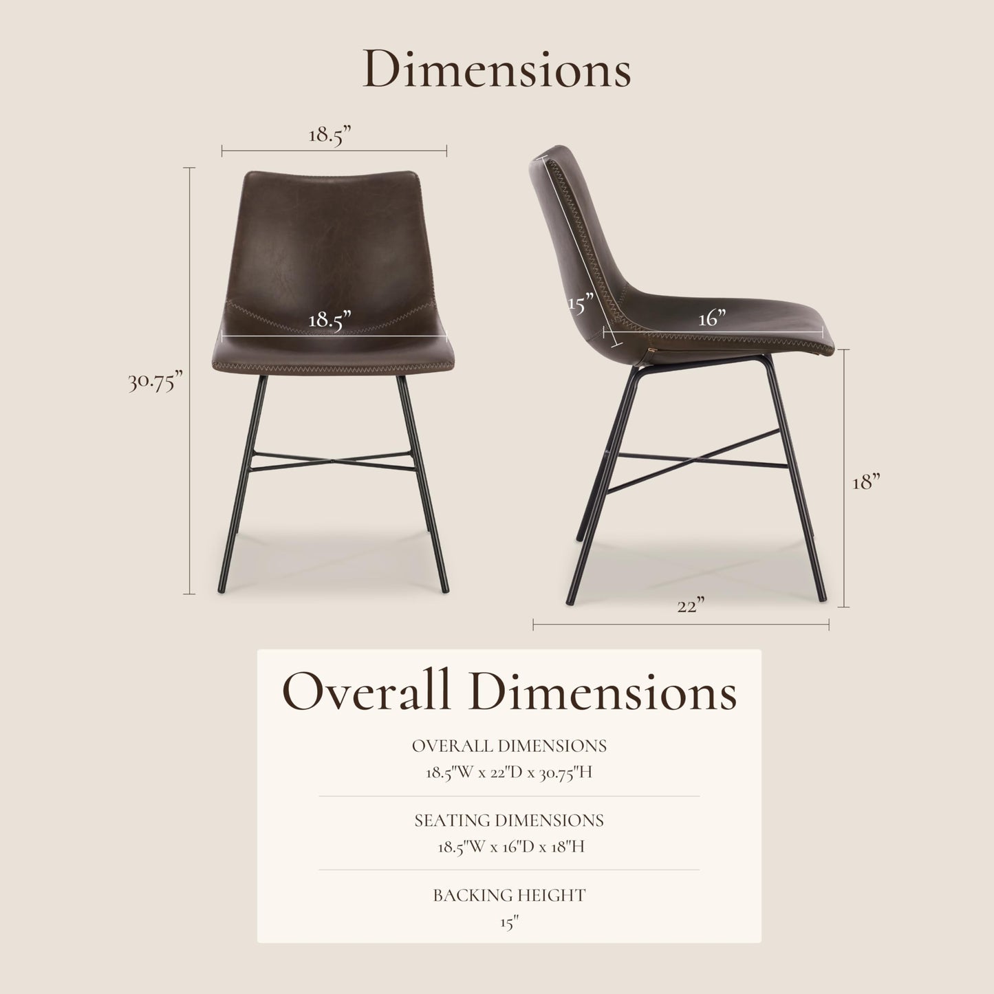 POLY & BARK Paxton Leather Counter Stools 24 Inches – Set of 2 - Counter Height Bar Stools with Back – Modern Barstools for Kitchen Island or Counters – Faux Leather & Matte Black Steel Base – Tan