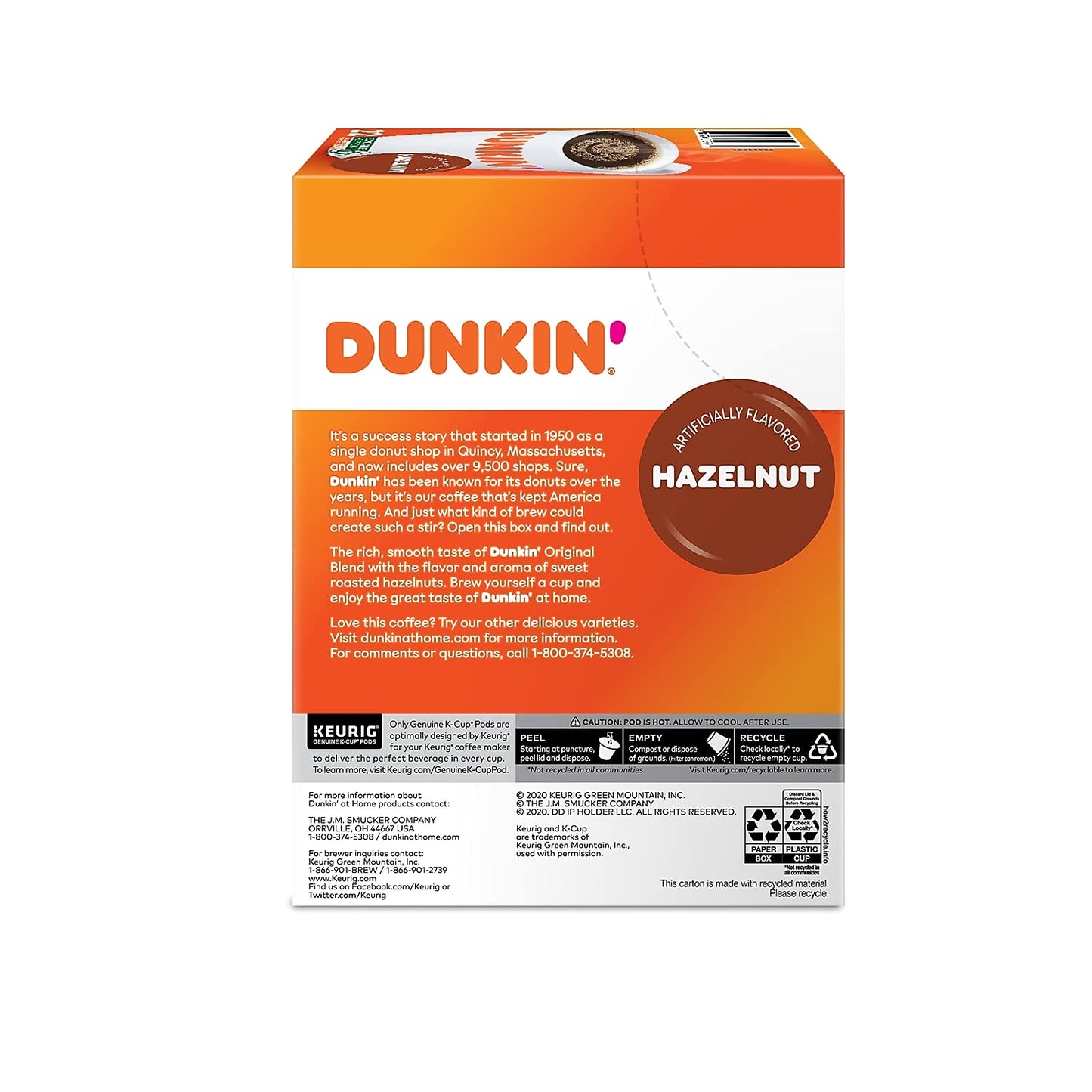 Dunkin' Donuts 2091512 Original Blend Coffee K-Cup Pods Medium Roast 44/Box (006933)