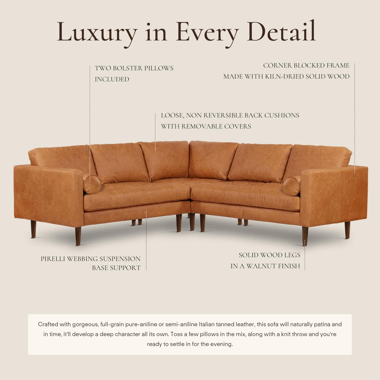 POLY & BARK Napa 82" Leather Pull‑Out Sleeper Sofa – Full‑Grain Italian Leather Upholstery,Tri‑Layer Mattress & Storage Console –Sophisticated Multi‑Functional Sofa Bed for Living Rooms & Guest Spaces