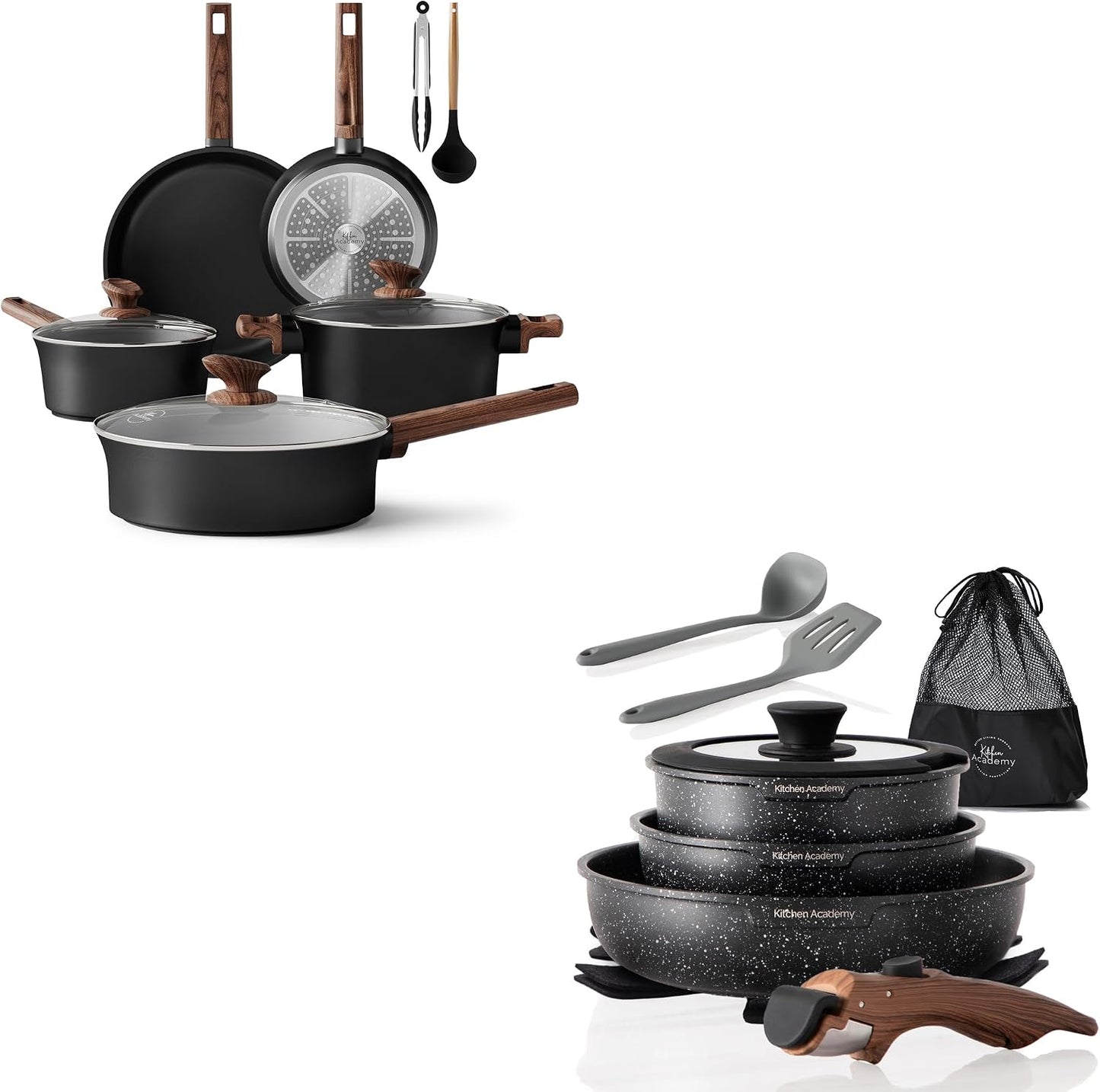 Black Ceramic Cookware Set 10 Pieces & 10 Pieces RV/Camping Cookware Sets