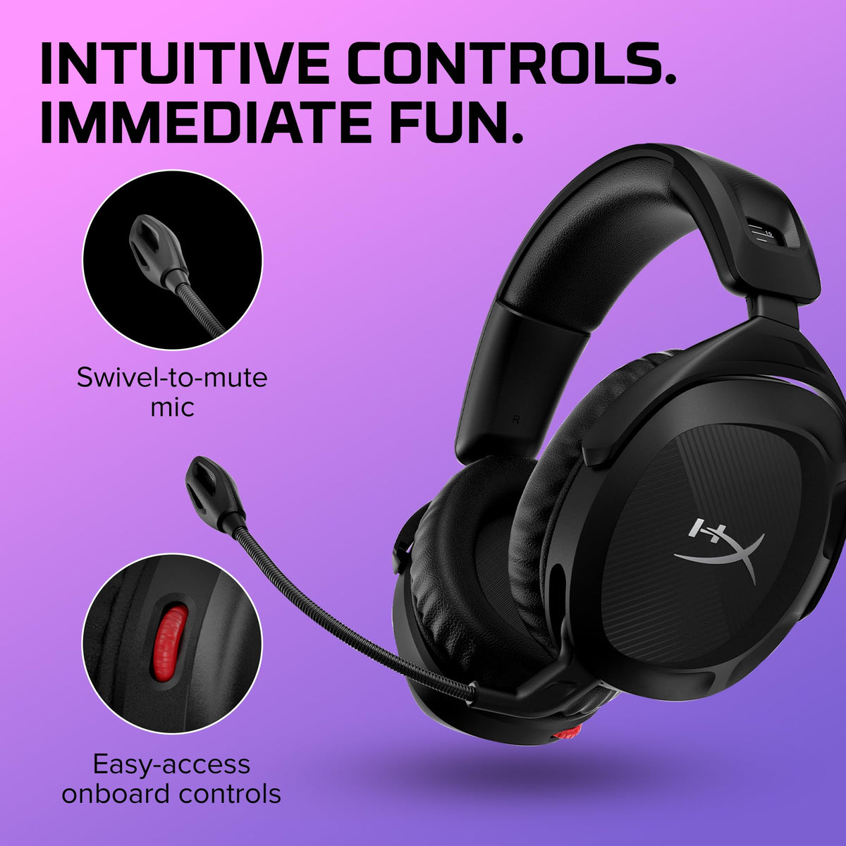 HyperX Cloud Stinger 2 – Gaming Headset, DTS Headphone:X Spatial Audio, Lightweight Over-Ear Headset with mic, Swivel-to-Mute Function, 50mm Drivers, PC Compatible, Black
