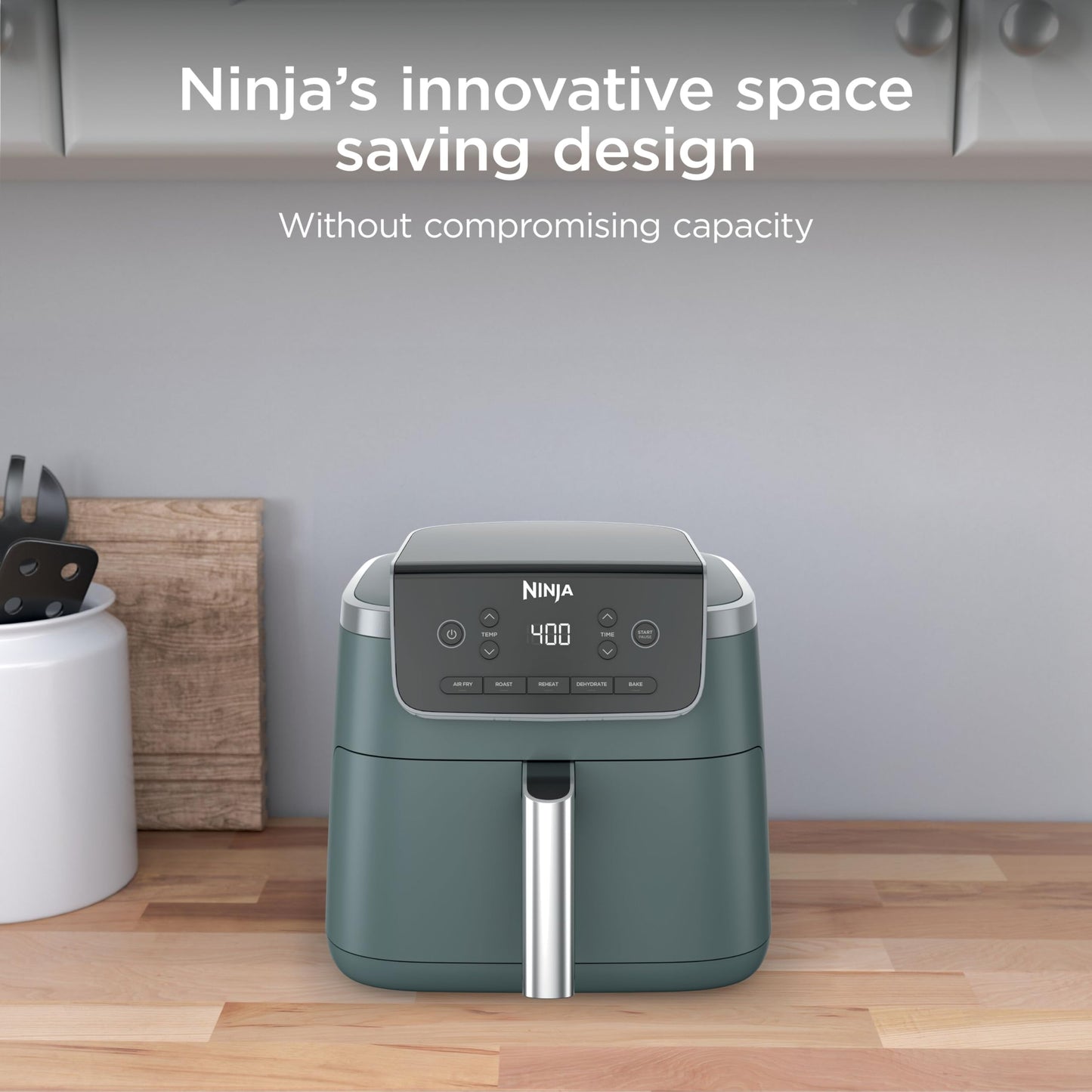 Ninja Air Fryer with Air Crisp | 5 QT Capacity fits up to 4lbs of Fries | 4-in-1 Pro Air Fry, Roast, Reheat, Dehydrate | 400°F Max Temp | 1750 Watts | W/Nonstick Basket & Crisper Plate | Grey | AF141