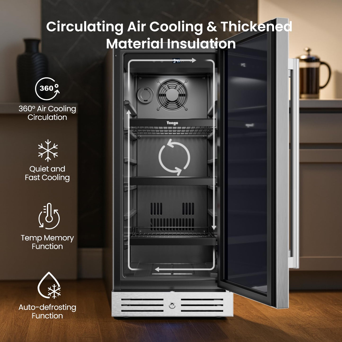 Yeego 24 Inch Beverage Refrigerator, 160-Can Beverage Cooler with Lock & Auto Defrost, Stainless Steel Indoor & Covered Outdoor Beverage Fridge, Freestanding or Under Counter for Beer, Soda & Wine