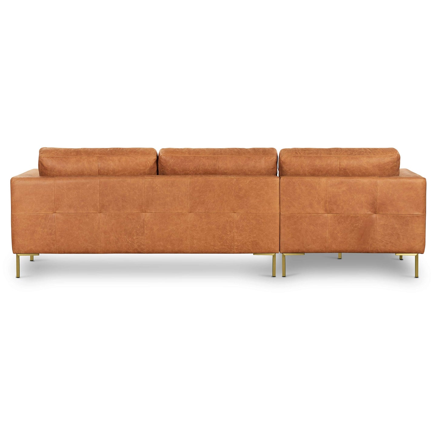 Poly & BARK Calle Right-Facing Sectional in Full-Grain Pure-Aniline Italian Tanned Leather in Cognac Tan and Brass Legs