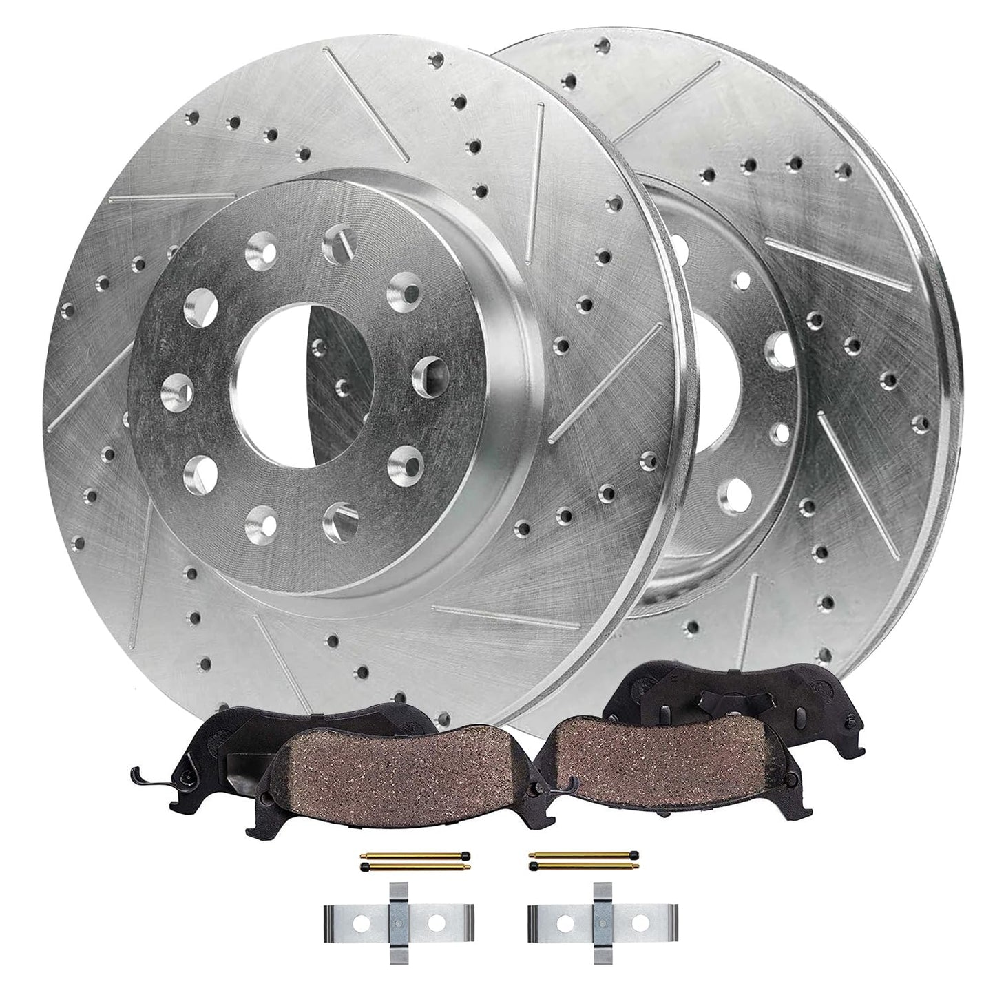 Detroit Axle - Front Brake Kit for 2012-2022 Ford F-250 Super Duty, 2013-2022 Ford F-350 Super Duty, 14.29" inch Drilled and Slotted Disc Brake Rotors Ceramic Brakes Pads Replacement