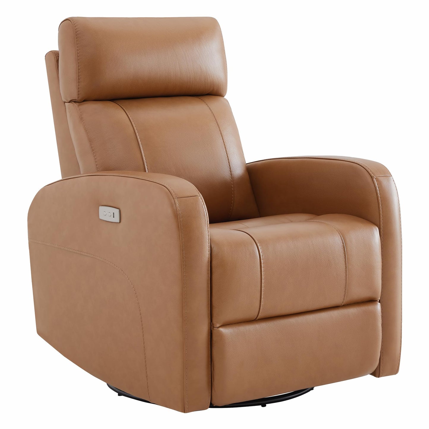 CHITA Genuine Leather Power Recliner Chair for Adults, FSC Certified Electric Nursery Swivel Glider for Living Room, Camel Brown