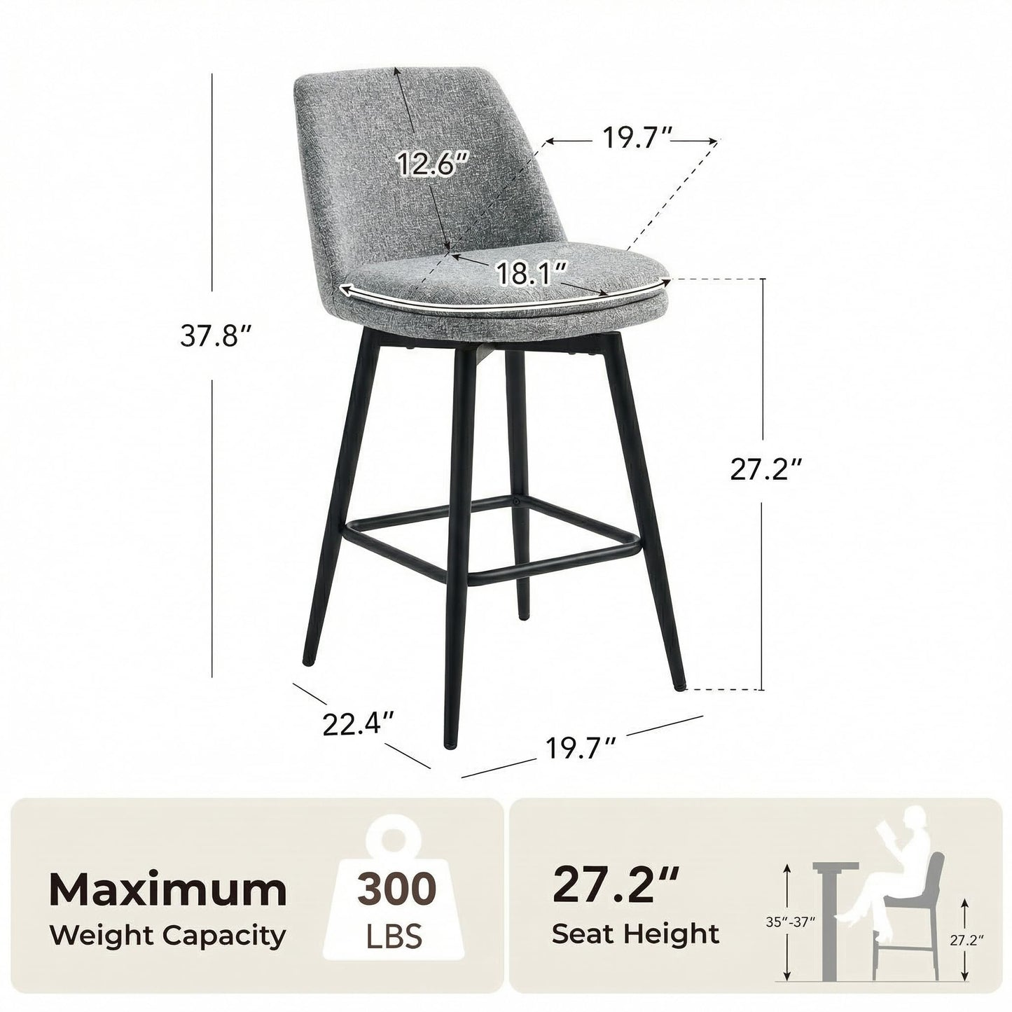 CHITA Swivel Bar Stools, 27.2" Counter Height Bar Stools Set of 3, FSC Certified Upholstered Modern Counter Stools, Metal Legs, Faux Leather, Saddle Brown