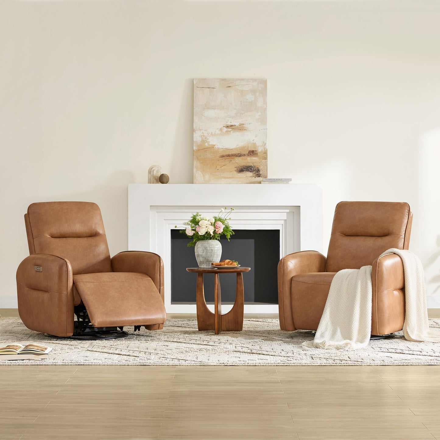 CHITA Faux Leather Power Recliner Chair, Swivel Glider Recliner for Adults, Nursery Rocking Chair with USB & Type-C Charging for Living Room, Bedroom, Creamy Grey