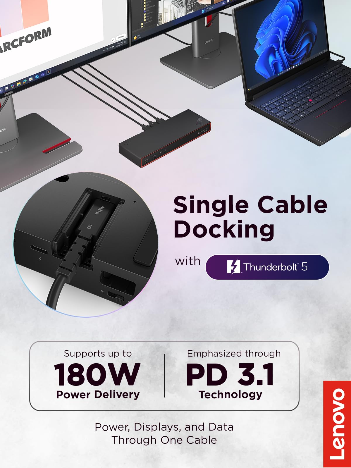 Lenovo ThinkPad Universal Thunderbolt 4 Dock, 4 Displays, Dynamic Power Charging up to 100W, Black
