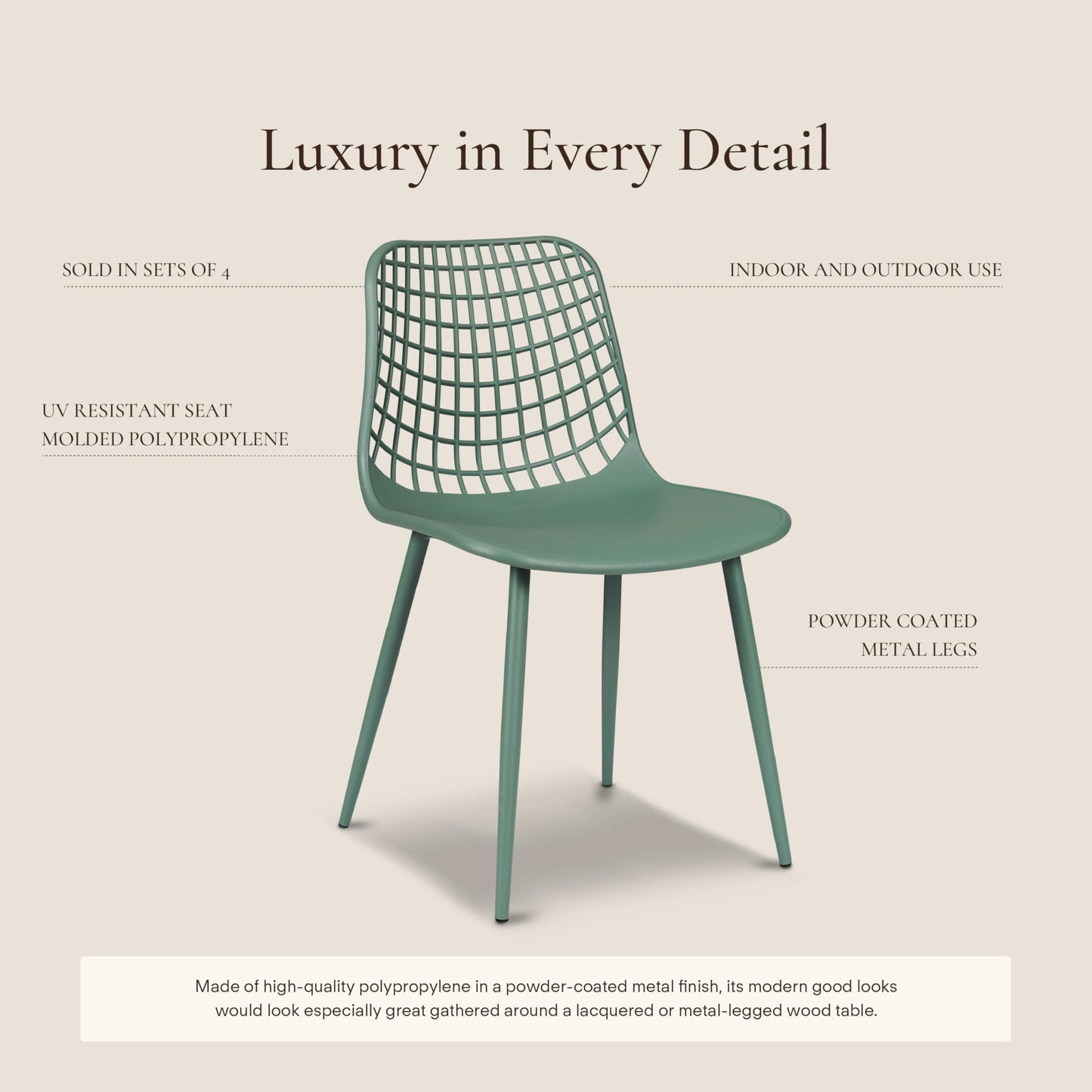 POLY & BARK Isla Modern Dining Chairs Set of 4 – Mid Century Modern Plastic Dining Chair with Metal Legs – Kitchen & Dining Room Chairs – Indoor/Outdoor – White