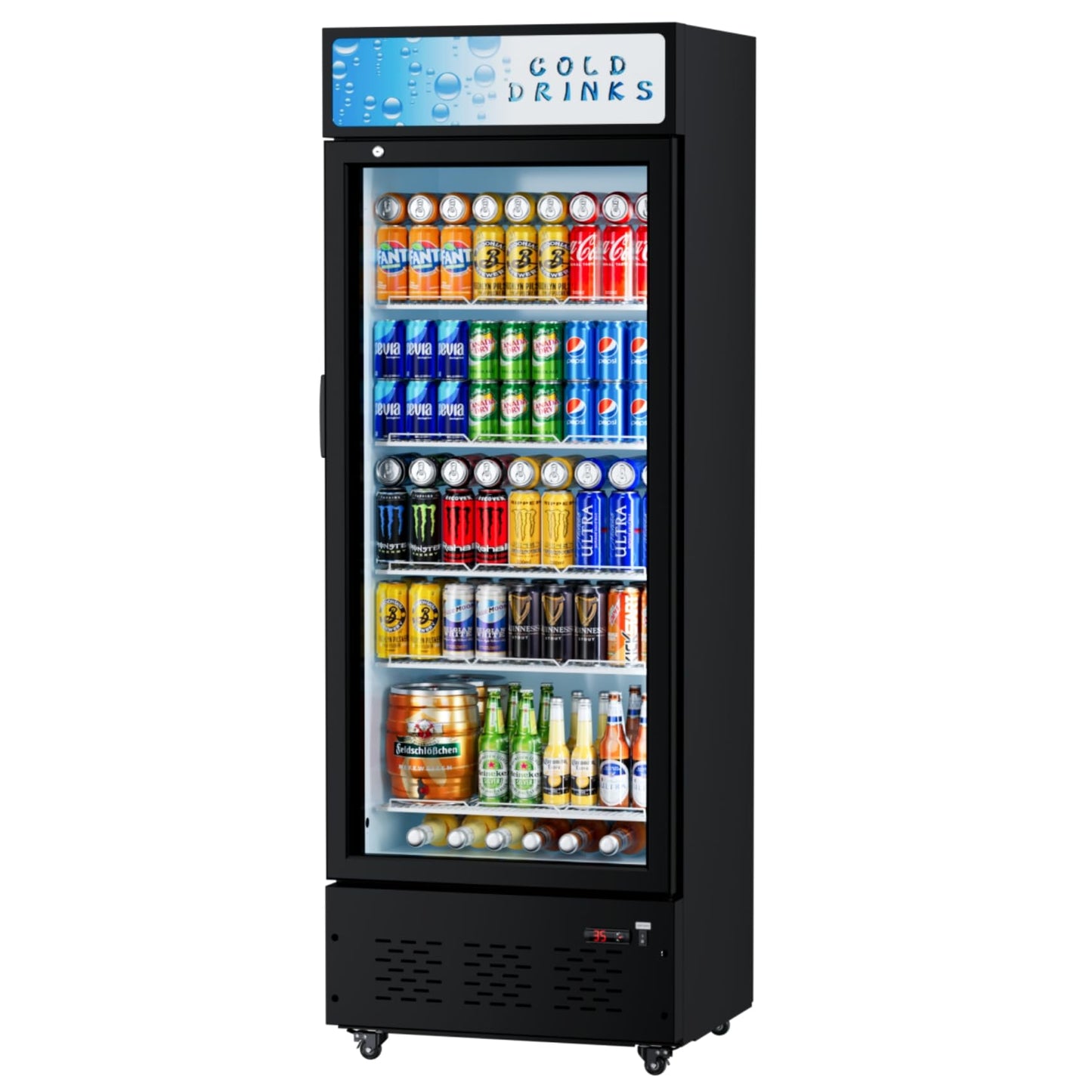 25.7'' W Commercial Refrigerators with Glass Door, 15 Cu.ft. Beverage Refrigerators Commercial Fridge Upright Display Cooler with Soft LED Light and Adjustable Shelves for Restaurant Stores
