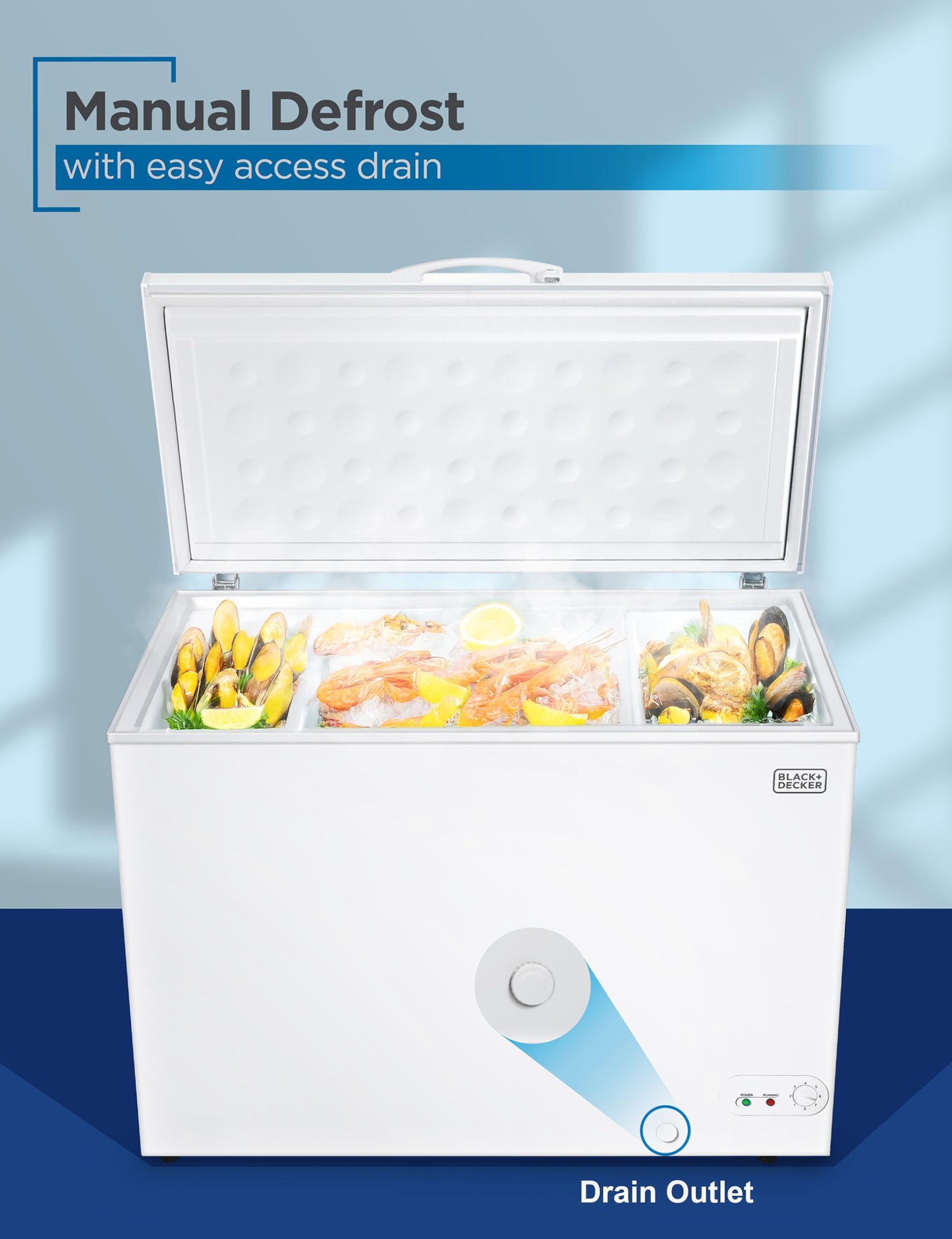BLACK+DECKER 19.8 Cu. Ft. Chest Freezer, Deep Freezer with Top Opening, Freezer Chest with 2 Removable Storage Baskets, Mechanical Temperature Control, Manual Defrost, R600a Refrigerant,BCF1980E,White
