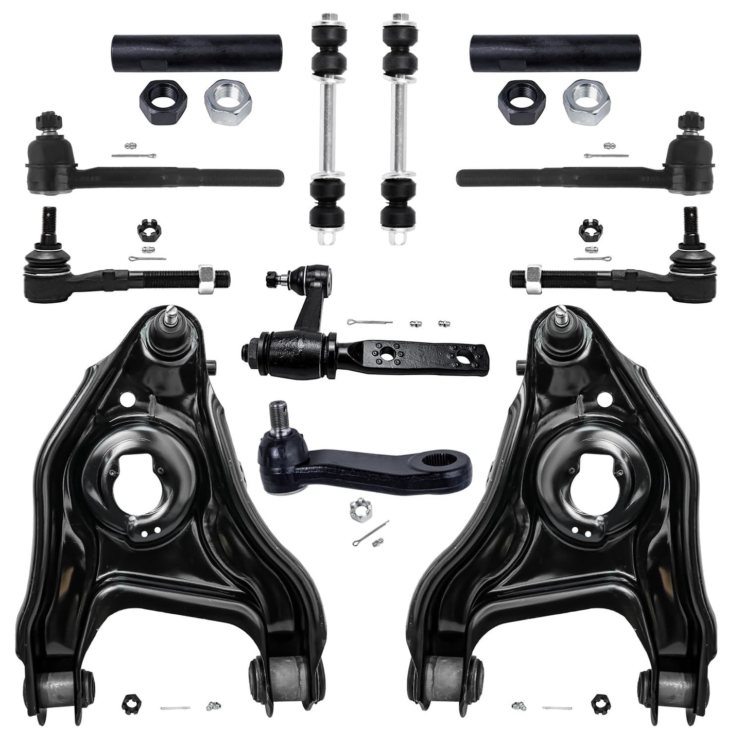 Detroit Axle - 12pc Front End Kit for 07-13 Chevy Silverado 1500 GMC Sierra | Suburban Yukon XL 1500 Tahoe Escalade ESV EXT, 2 Upper Control Arms 2 Sway Bars 4 Tie Rods 2 Lower Ball Joints 2 Boots