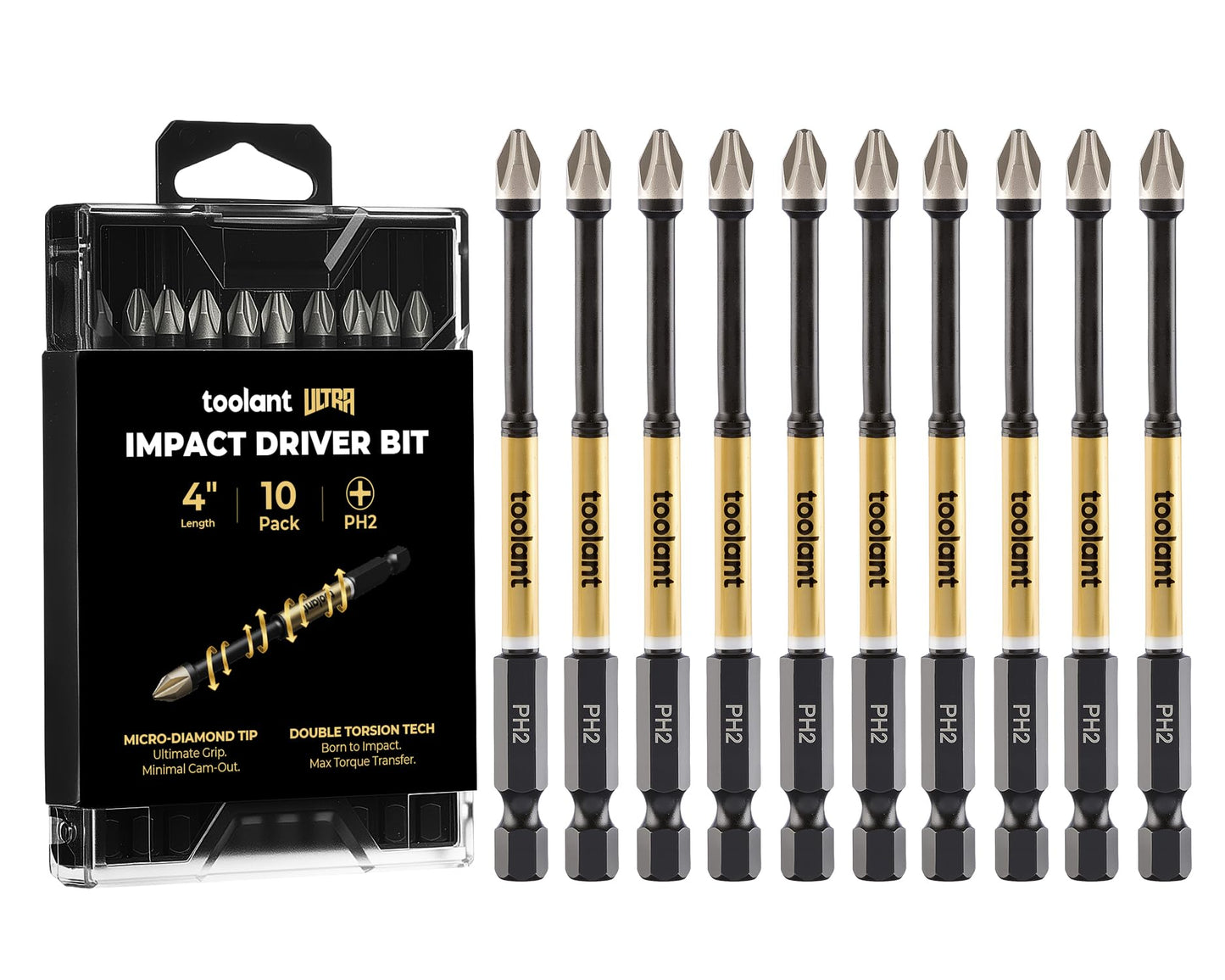 toolant Phillips Impact Screwdriver Bit Set 6 Inch PH2, 2 Pack Magnetic Anti Slip CNC Machined Tips Impact Steel X2 Driver Bit Set for Impact Driver