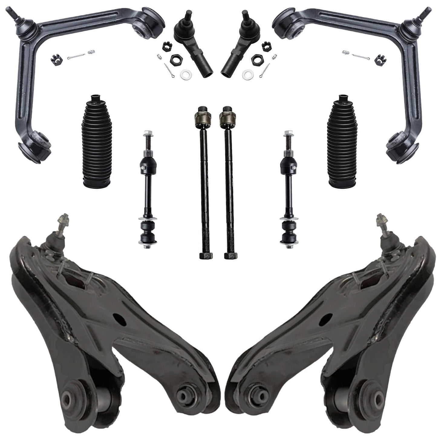 Detroit Axle - 12pc Front End Kit for 07-13 Chevy Silverado 1500 GMC Sierra | Suburban Yukon XL 1500 Tahoe Escalade ESV EXT, 2 Upper Control Arms 2 Sway Bars 4 Tie Rods 2 Lower Ball Joints 2 Boots