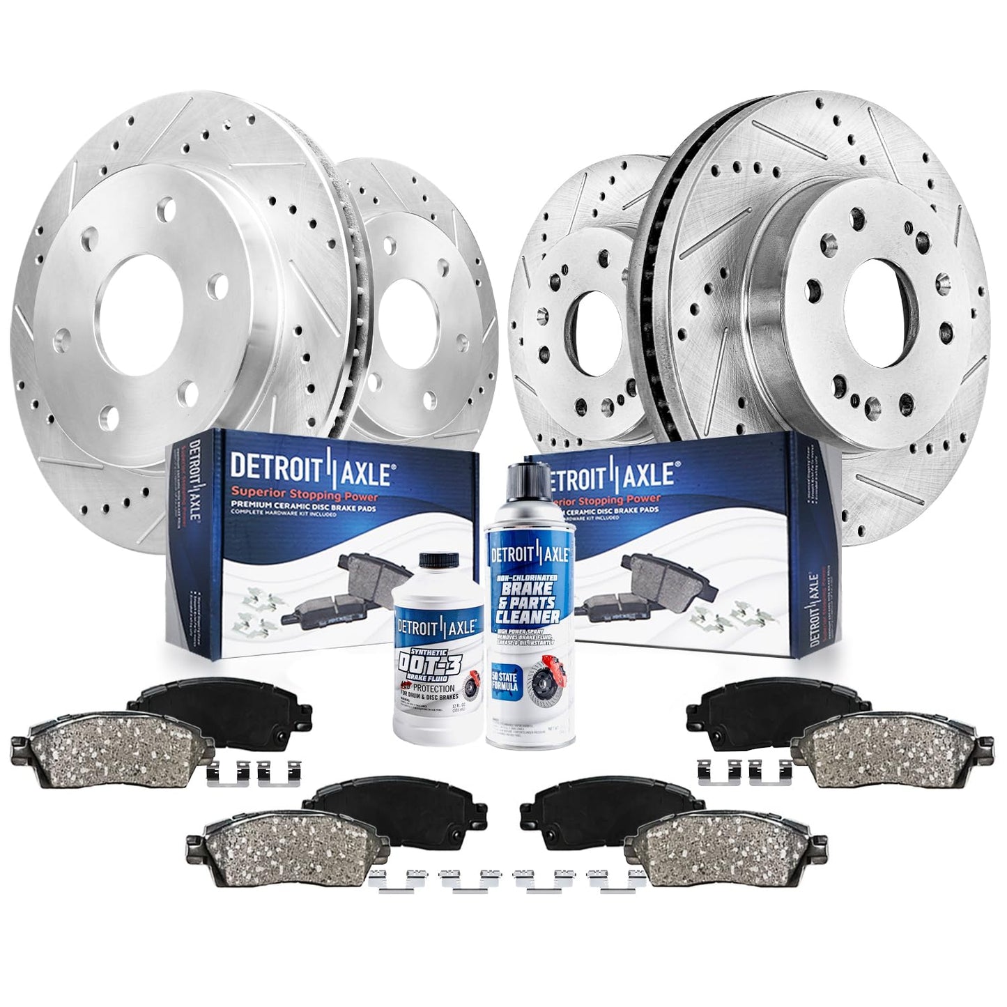 Detroit Axle - Brake Kit for Chevy GMC Silverado Sierra 1500 Tahoe Yukon XL Suburban Escalade ESV Drilled Disc Rotors Ceramic Brakes Pads Replacement : 12.99" Front & 13.58" Rear Rotor