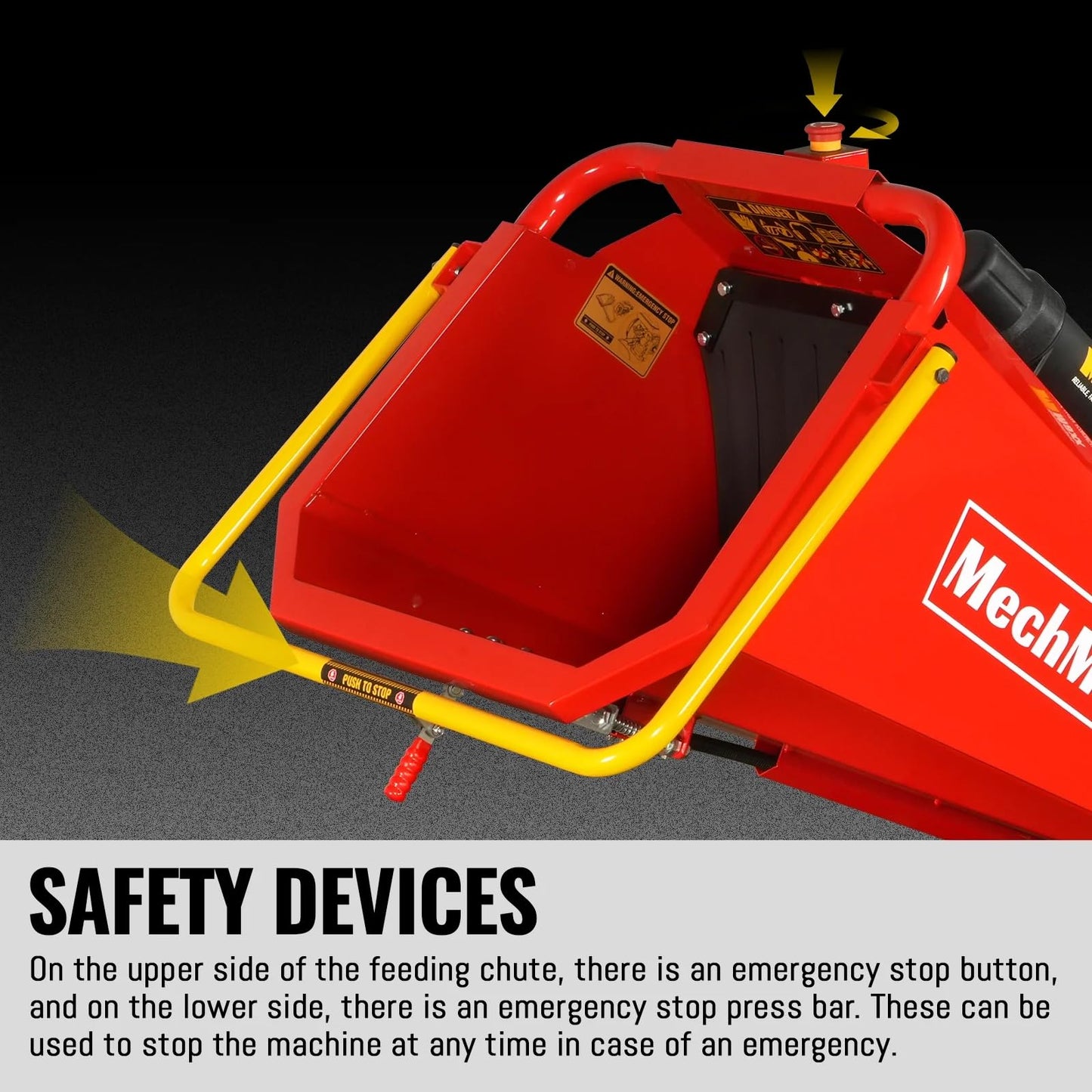 MechMaxx 6 inch ZONSEN 459cc 15hp E-Start Gas Powered 4-Wheels Wood Chipper Shredder Mulcher with Towbar/Tail Light/Emergency Stop Button/Stop Bar, Model B150 Red