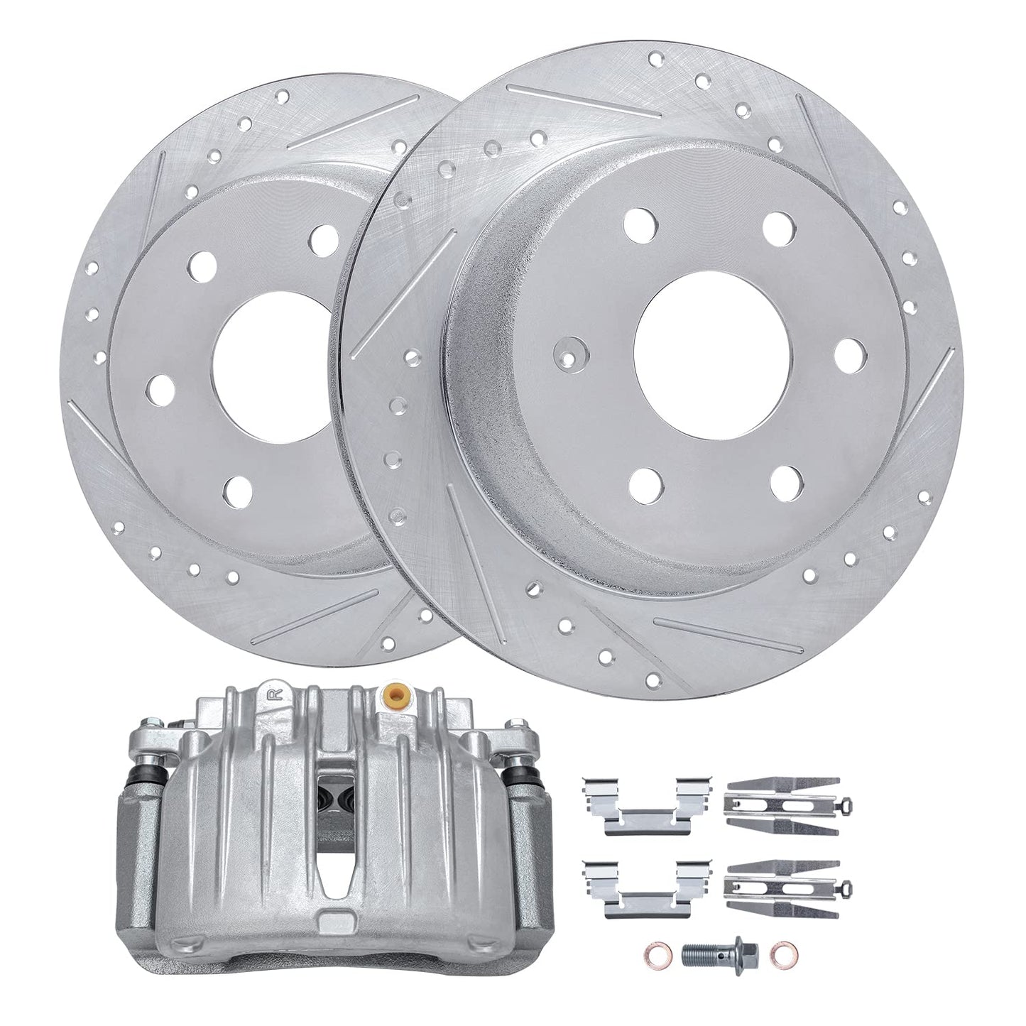 Detroit Axle - Front Brake Kit for Chevy Impala Malibu Equinox GMC Terrain Buick LaCrosse Regal Allure Saab 9-5 Drilled Slotted Disc Brake Rotors Ceramic Brakes Pads Replacement : 12.64'' inch Rotor