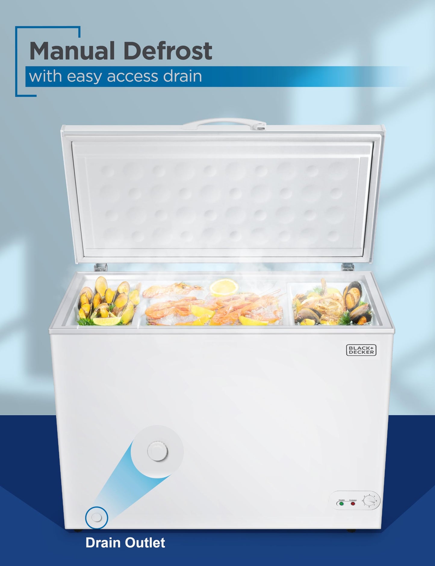 BLACK+DECKER 19.8 Cu. Ft. Chest Freezer, Deep Freezer with Top Opening, Freezer Chest with 2 Removable Storage Baskets, Mechanical Temperature Control, Manual Defrost, R600a Refrigerant,BCF1980E,White