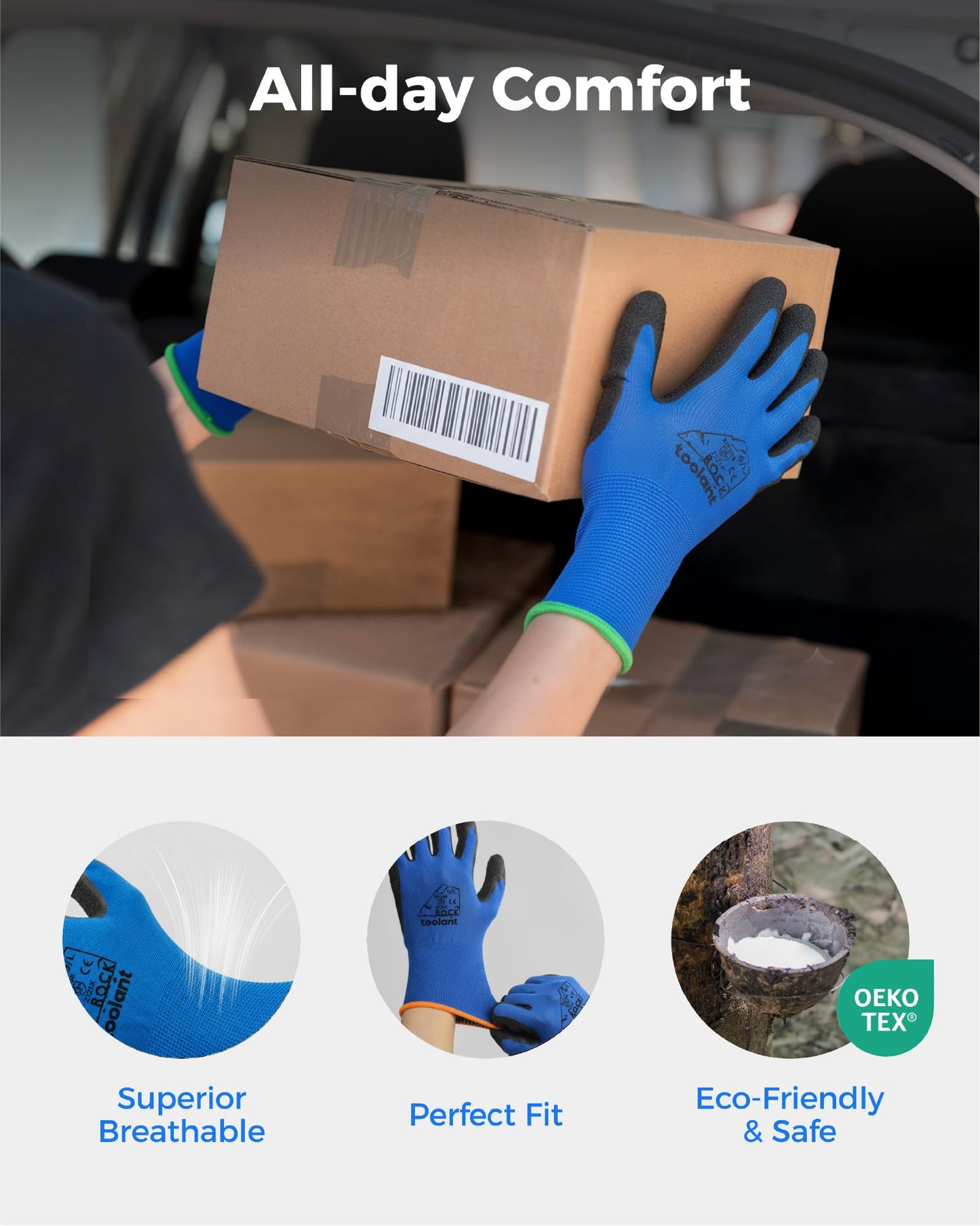 toolant Crinkle Latex Work Gloves Bulk, Rubber Coated Safety Work Gloves for Men and Women, 12 Pairs for Construction, Gardening, Warehouse (Black, Large)