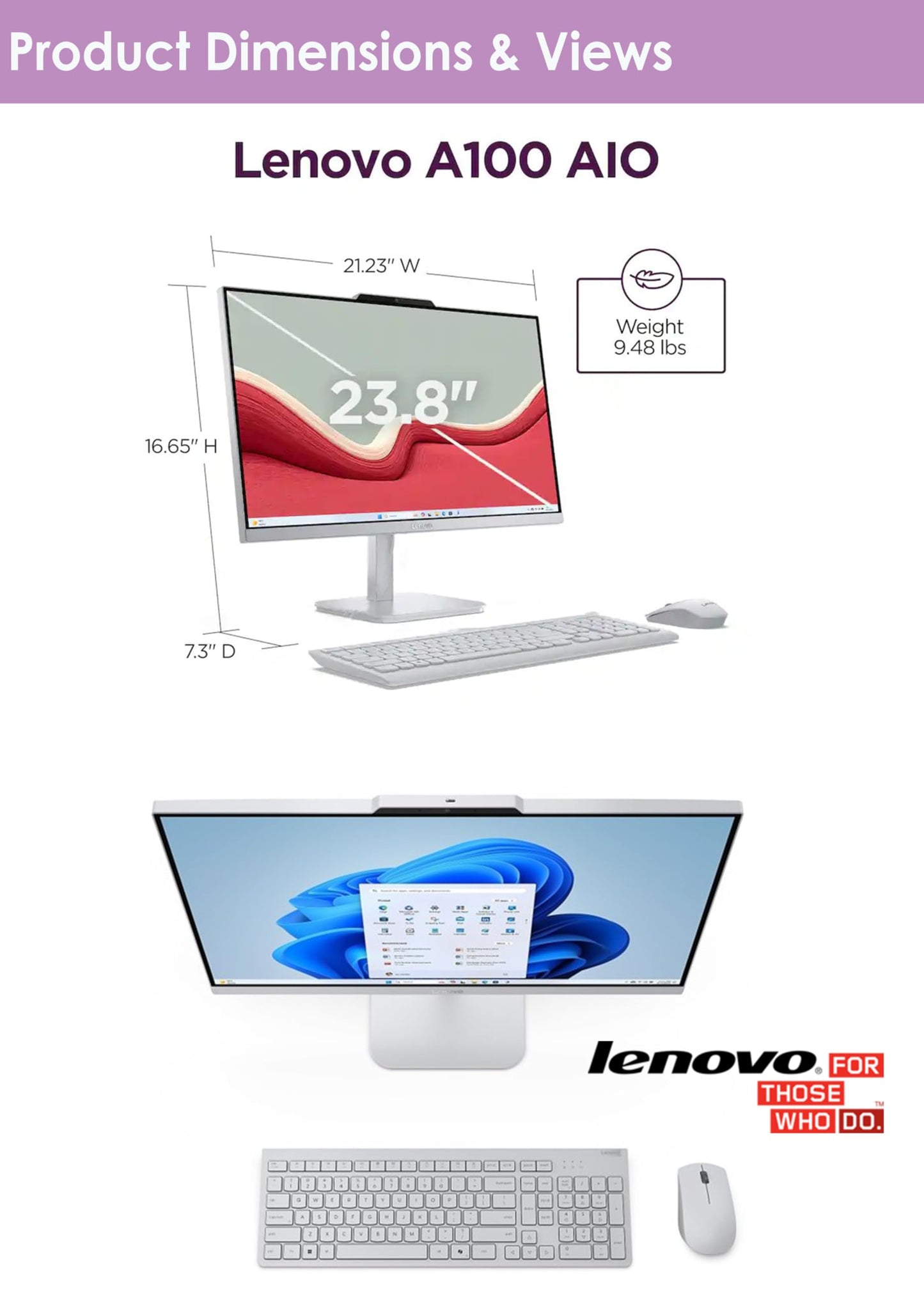 Lenovo All in One Desktop, Intel Ultra-Fast 4-Core CPU| 24'' FHD Display| 16GB RAM, 256GB PCIe SSD On Board Plus 512GB HDD External | Wi-Fi 6| Bluetooth| RJ-45| Windows 11 | HDMI | Wireless KB & Mouse